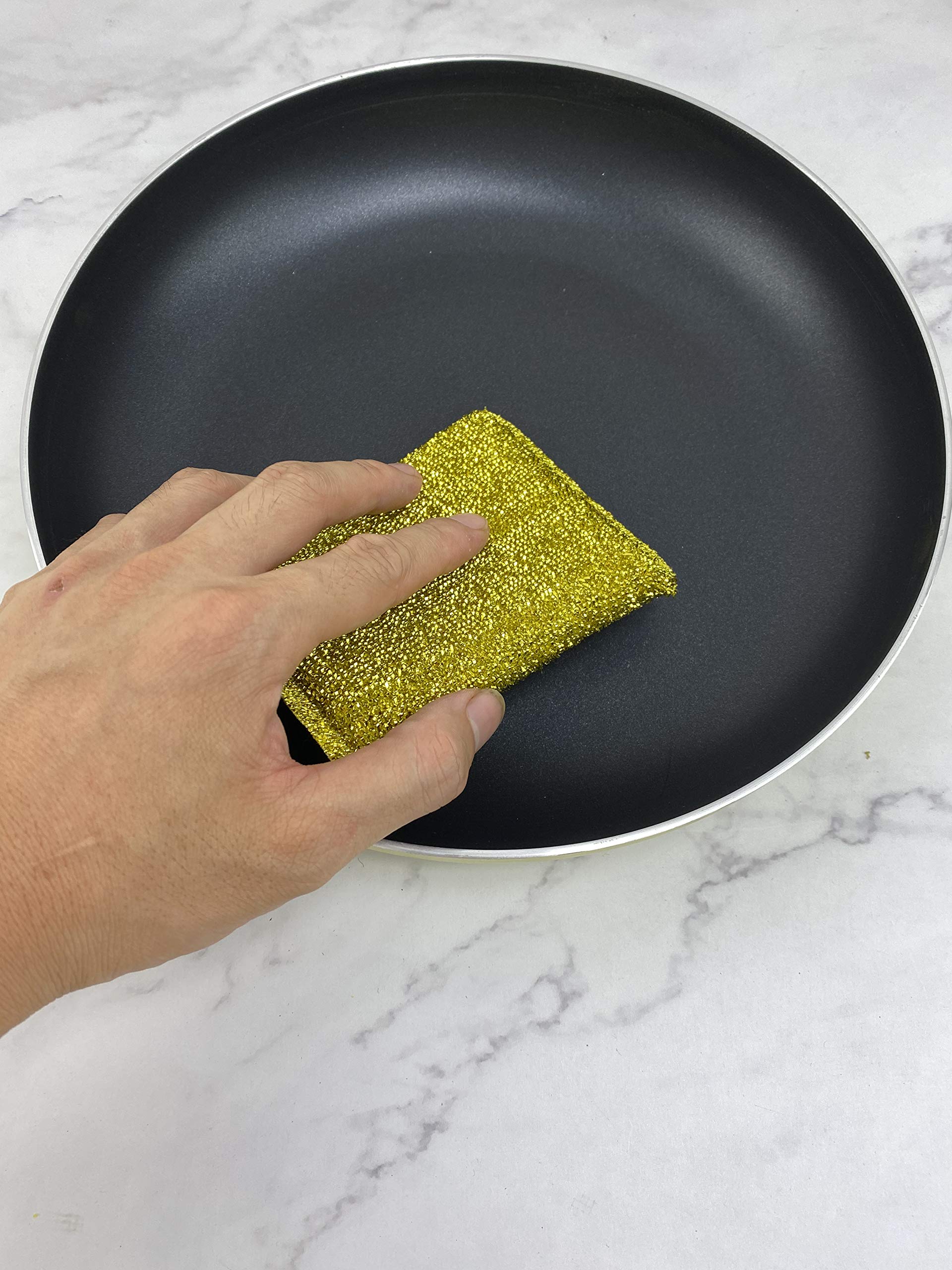 Shuiniba 6 Pieces Non-Scratch Scrub Sponges Pads, Cleaning Scrub Sponge, Dish Wash Sponge, Kitchen Sponge, Multi-Use Heavy Duty Scrub Sponge - Gold