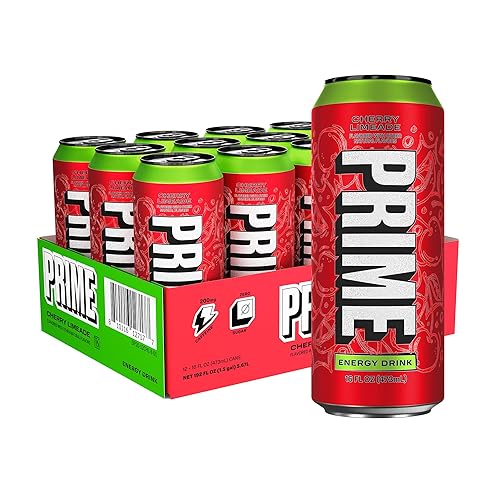 PRIME Energy CHERRY LIMEADE, Zero Sugar Energy Drink, 200mg Caffeine and 355mg of Electrolytes for Hydration, Vegan, Gluten Free,16 Fluid Ounce, 12