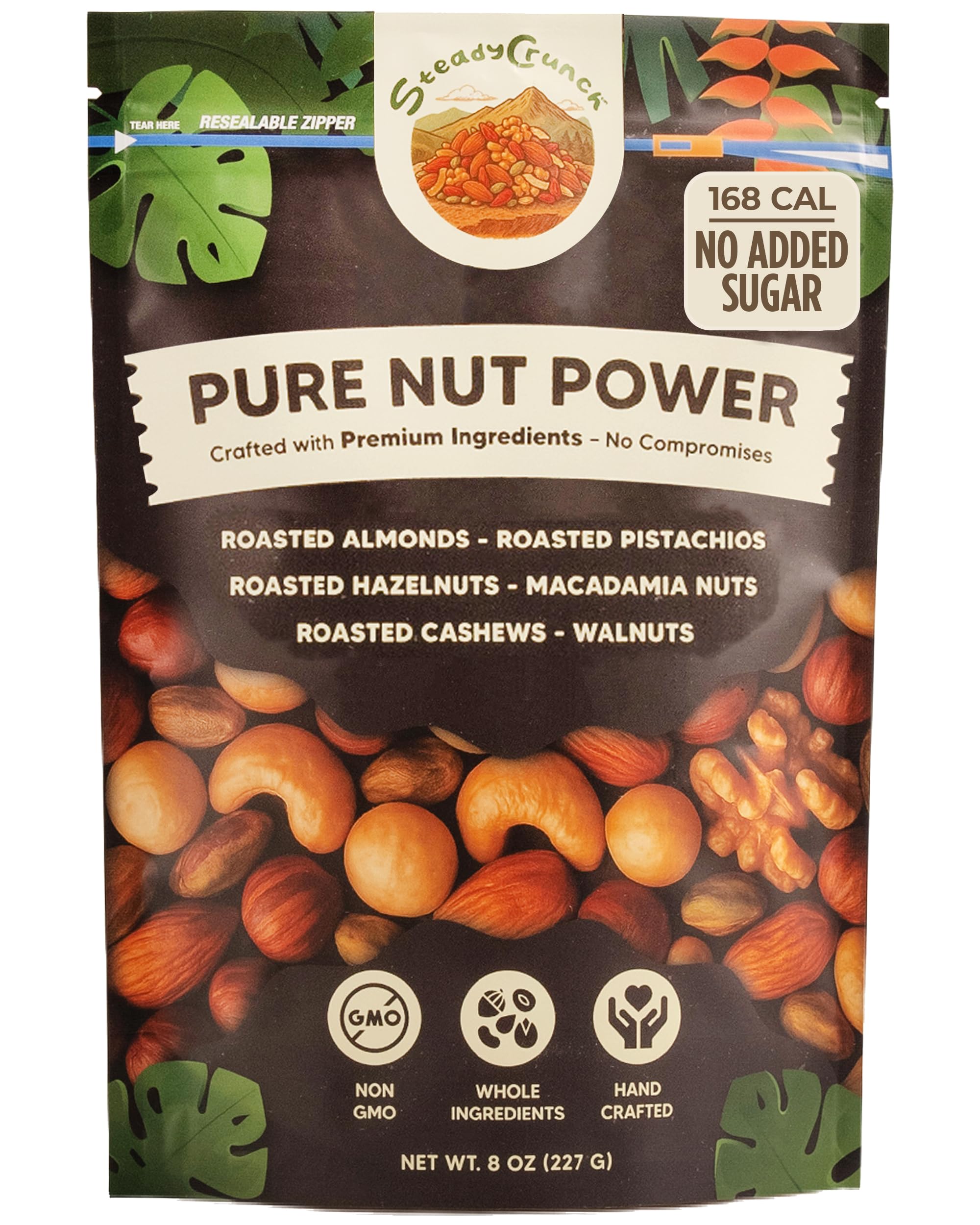 SteadyCrunch Pure Nut Power Mixed Nuts - High Protein, Keto Snacks & Low Carb Nut Mix - Non-GMO, Gluten Free & Sugar Free - Pistachios, Almonds