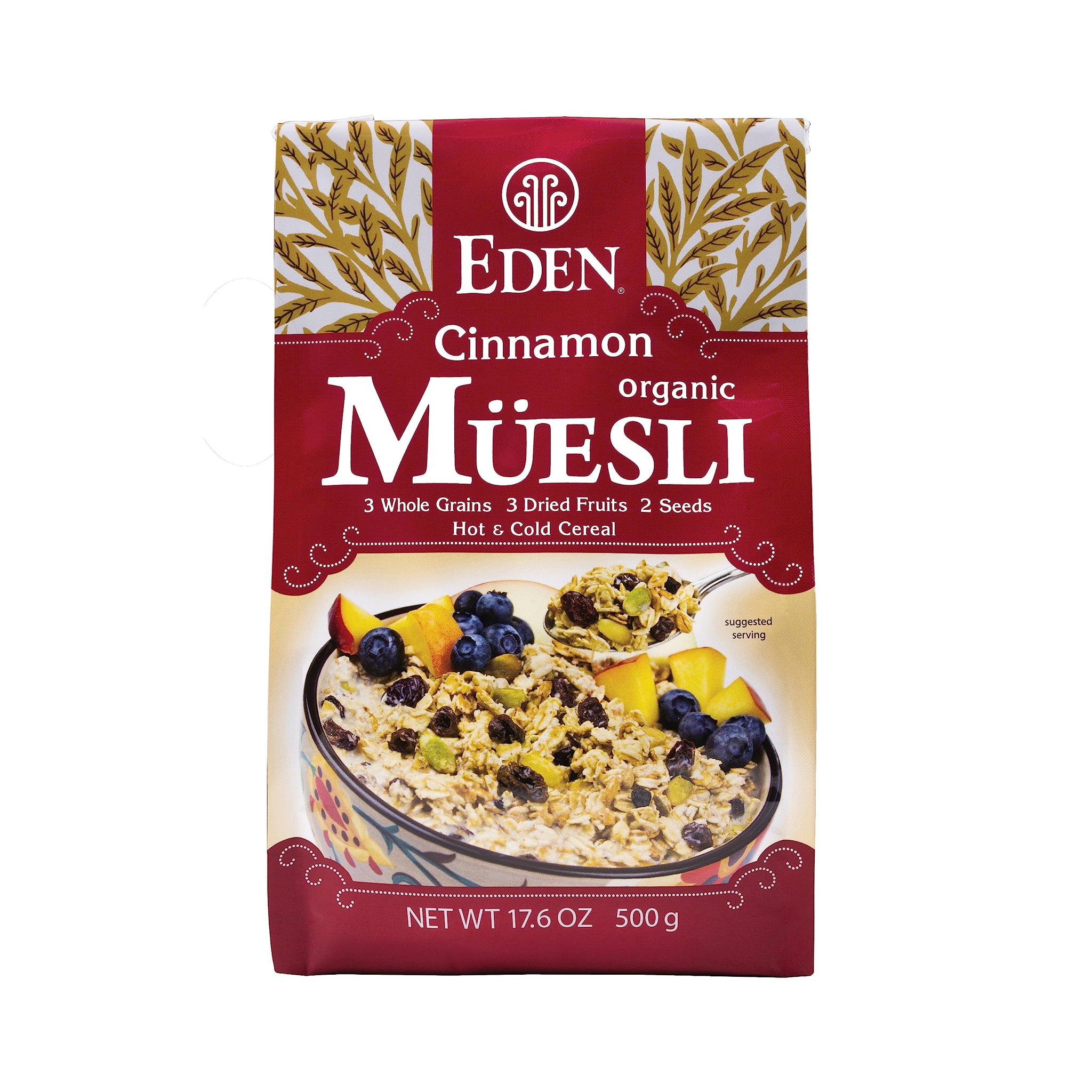 Eden Organic Cinnamon Muesli, No Added Sugars, Oat, Rye, Wheat, and Spelt Flakes, Raisins, Cranberries, Wild Blueberries, Pumpkin and Sunflower Seeds