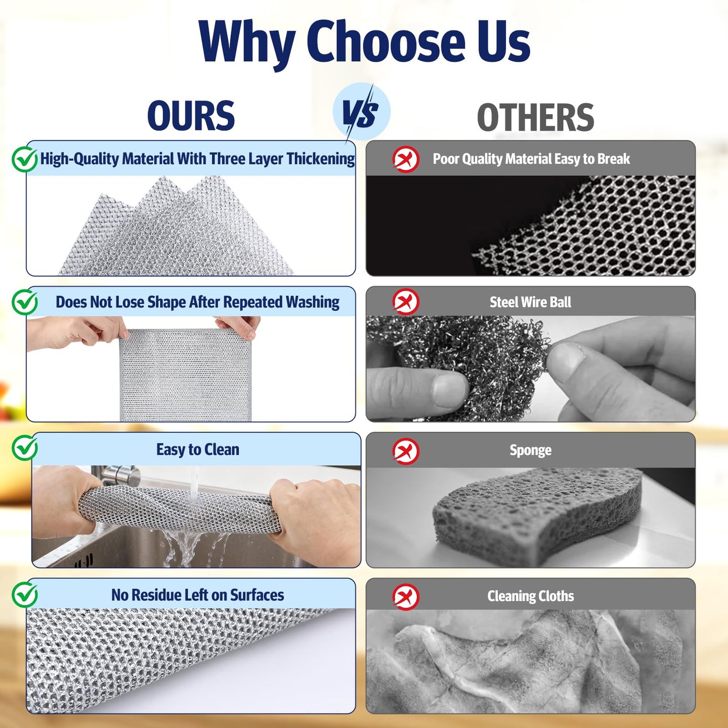 wenbbleyii 36 Pcs New Upgrade 3-Layer Wire Dishwashing Rags Non-Scratch Multipurpose Metal Dish Cloth No Scratches and Odor for Wet and Dry Kitchen