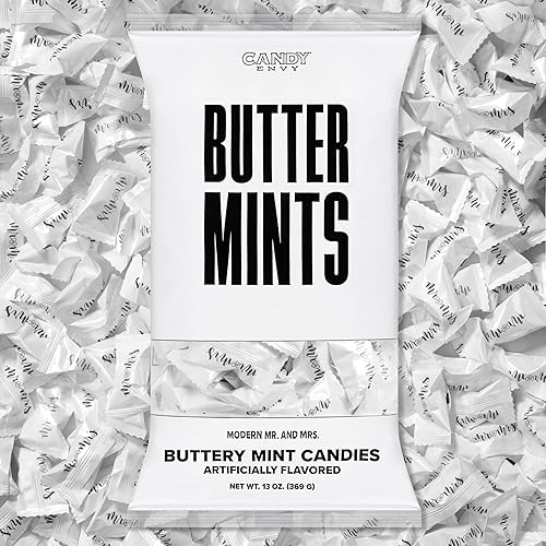 Candy Envy - Modern Mr. and Mrs. Buttermints - 13 oz. Bag - Approximately 100 Individually Wrapped Mints - Wedding Favors