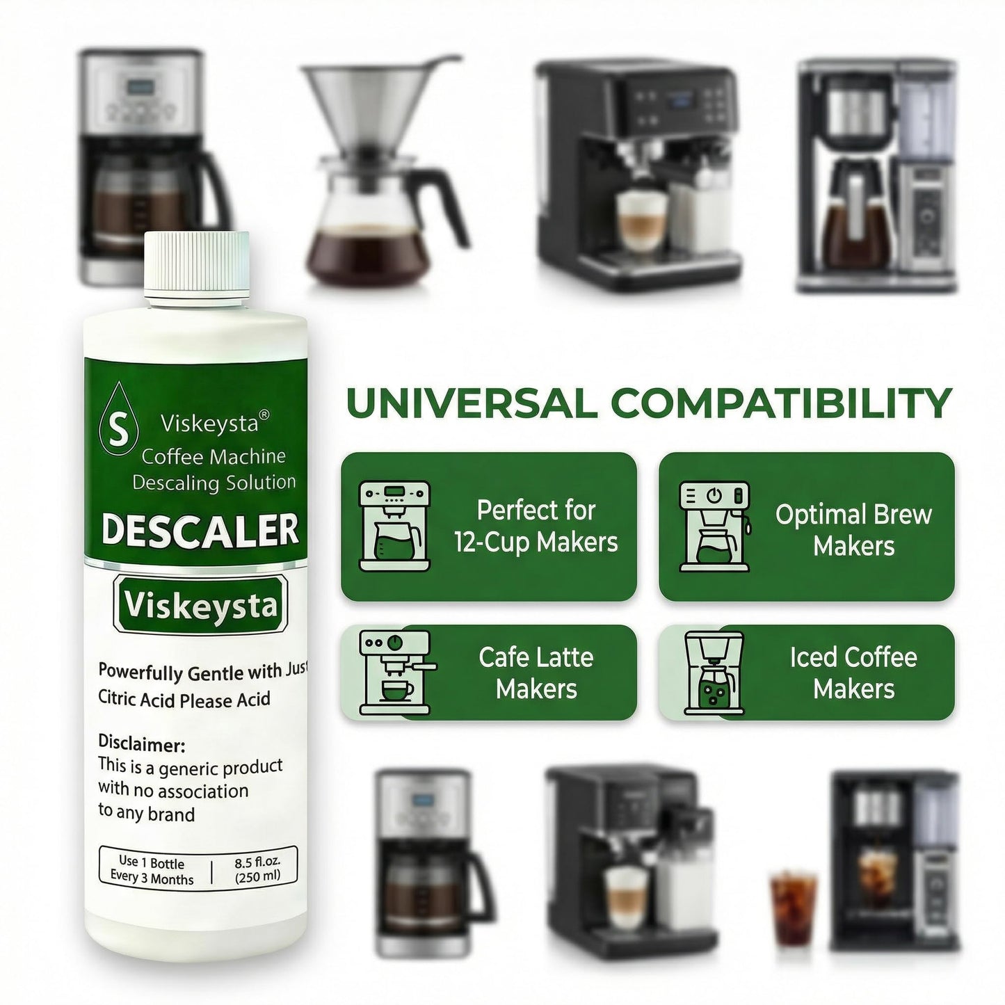 Viskeysta Descaling Solution for Mr. Coffee Machines, 2 Bottles (250ml/8.5 fl oz each)