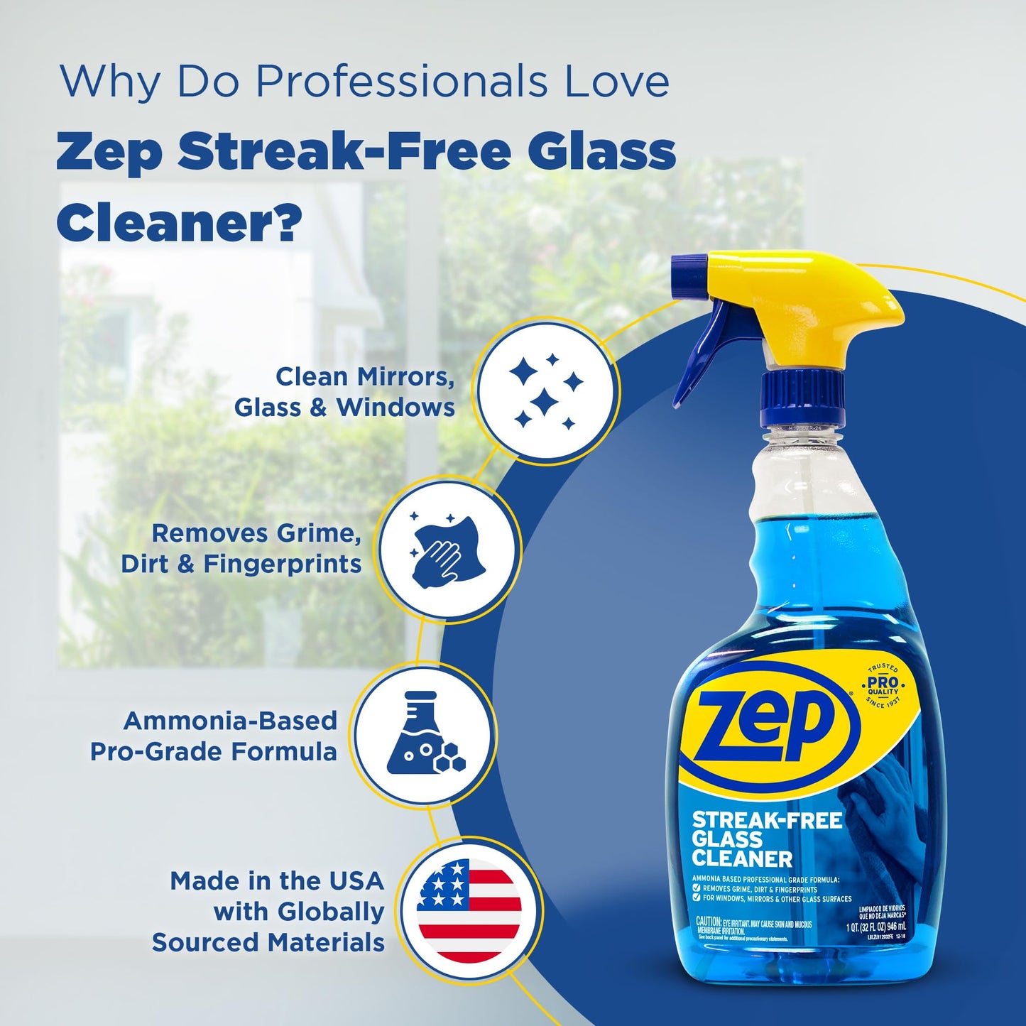 Zep All-Purpose Cleaner 32 oz (1 Unit) and Zep Streak-Free Glass Cleaner 32 oz (1 Unit) ECBD050 - All-Purpose Surface Cleaner and Streak-Free Glass
