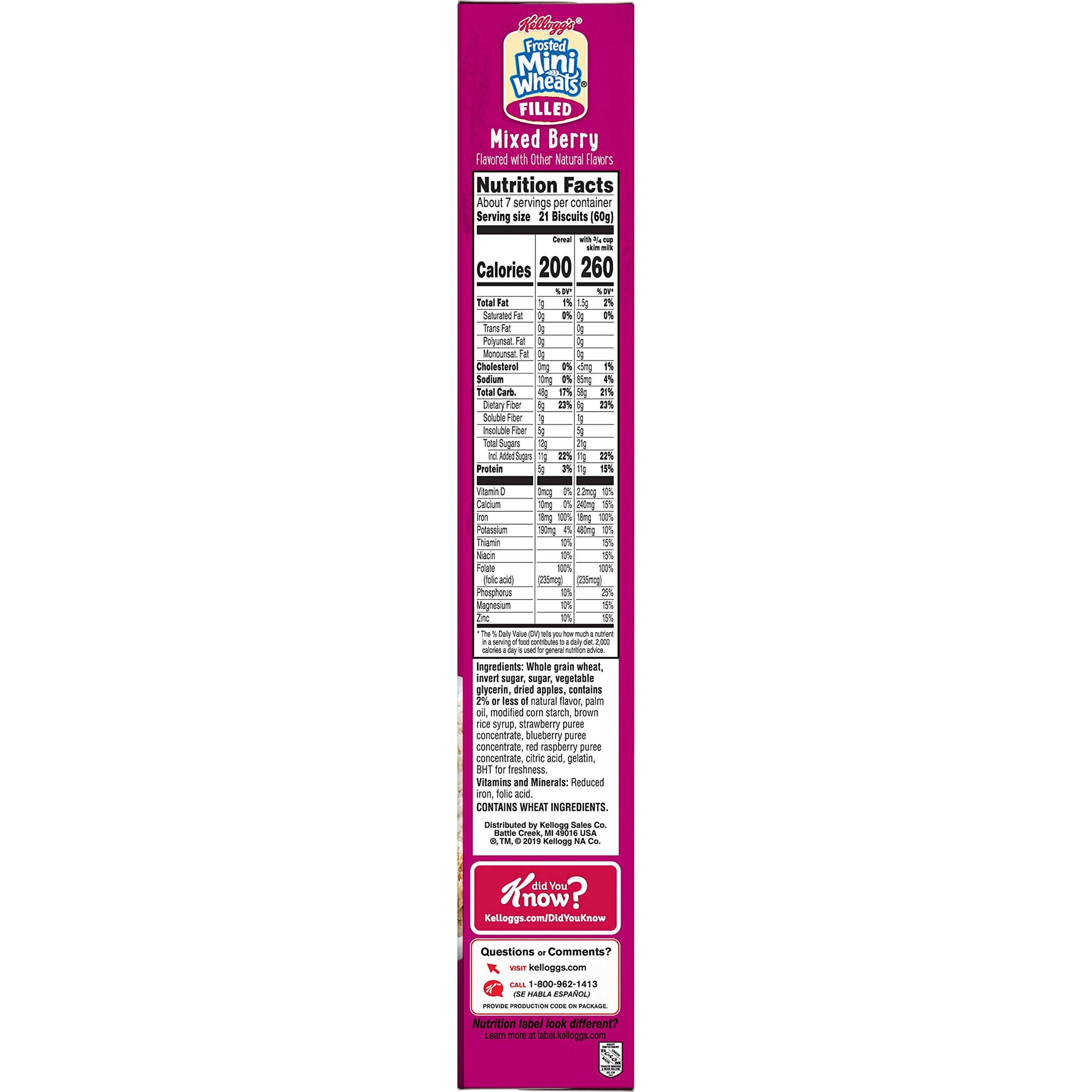Kellogg's Frosted Mini-Wheats Filled, Breakfast Cereal, Mixed Berry, 16.5oz Box