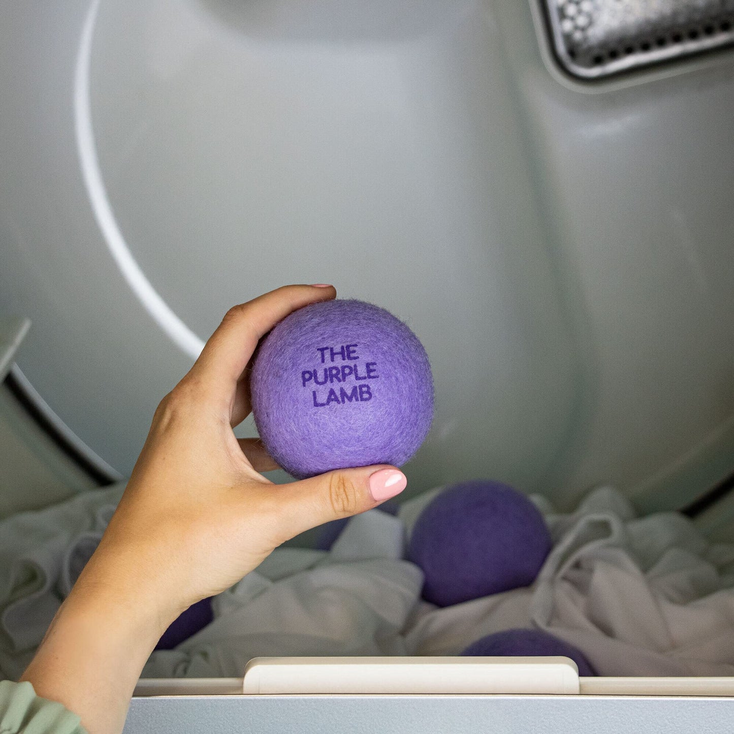 The Purple Lamb Scented Wool Dryer Balls Laundry - Lavender Infused - Antistatic Dryer Ball - XL 4 Pack - 100% Organic Fabric Softener - Shorten