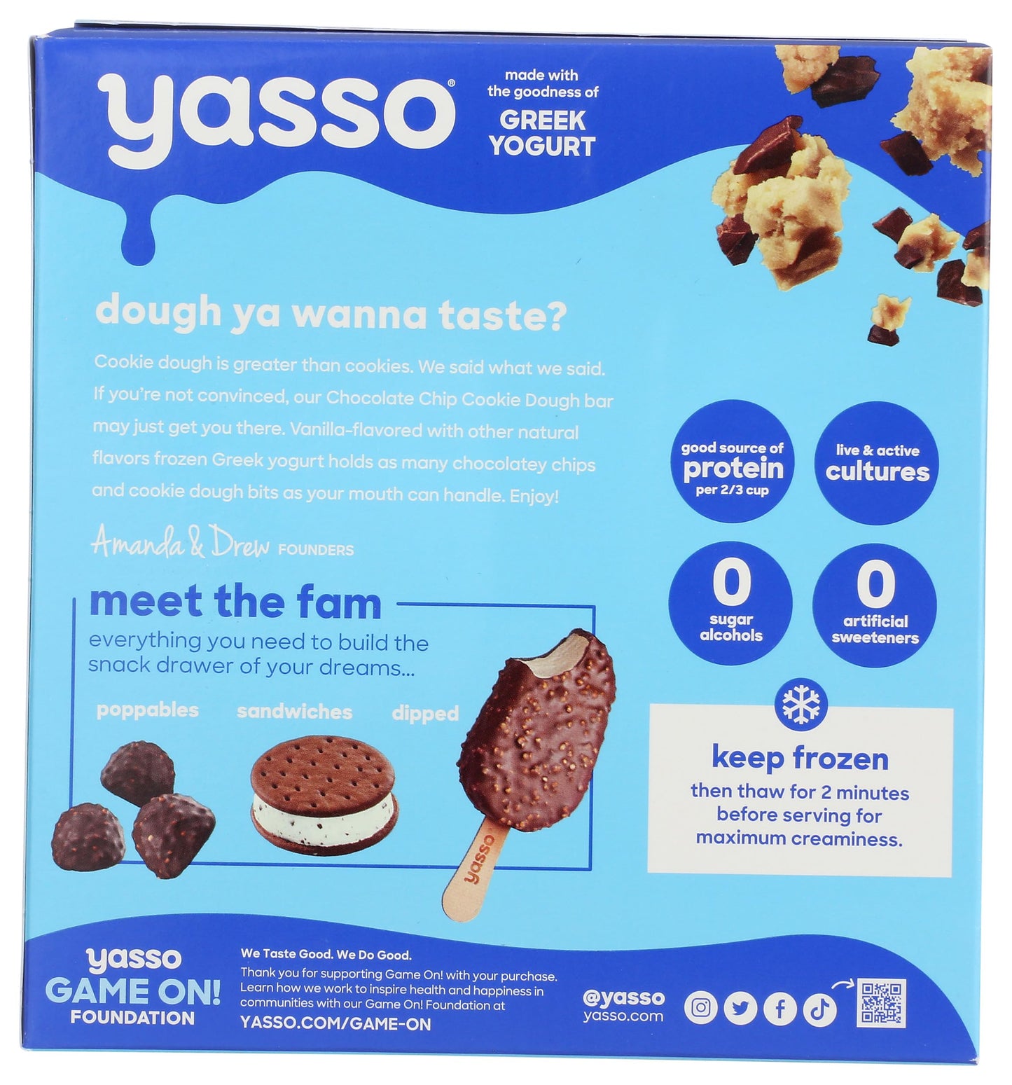 Yasso Chocolate Chip Cookie Dough Frozen Greek Yogurt Bars, 14 FZ