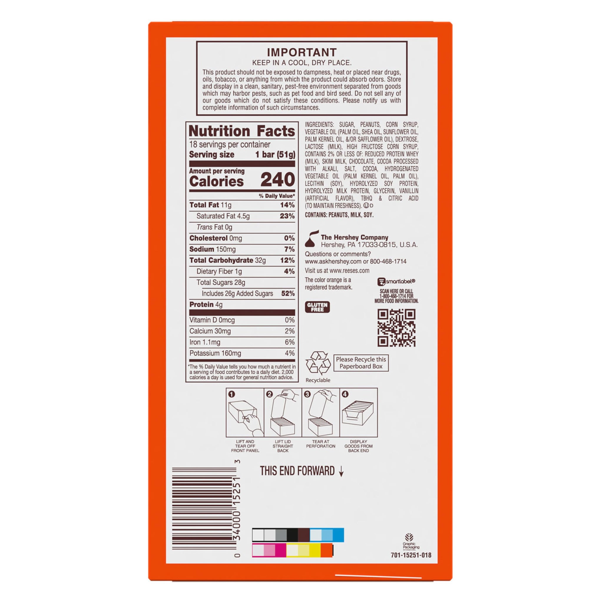 REESE'S FAST BREAK Peanut Butter Nougat Candy Bars, 1.8 oz (Pack of 18)