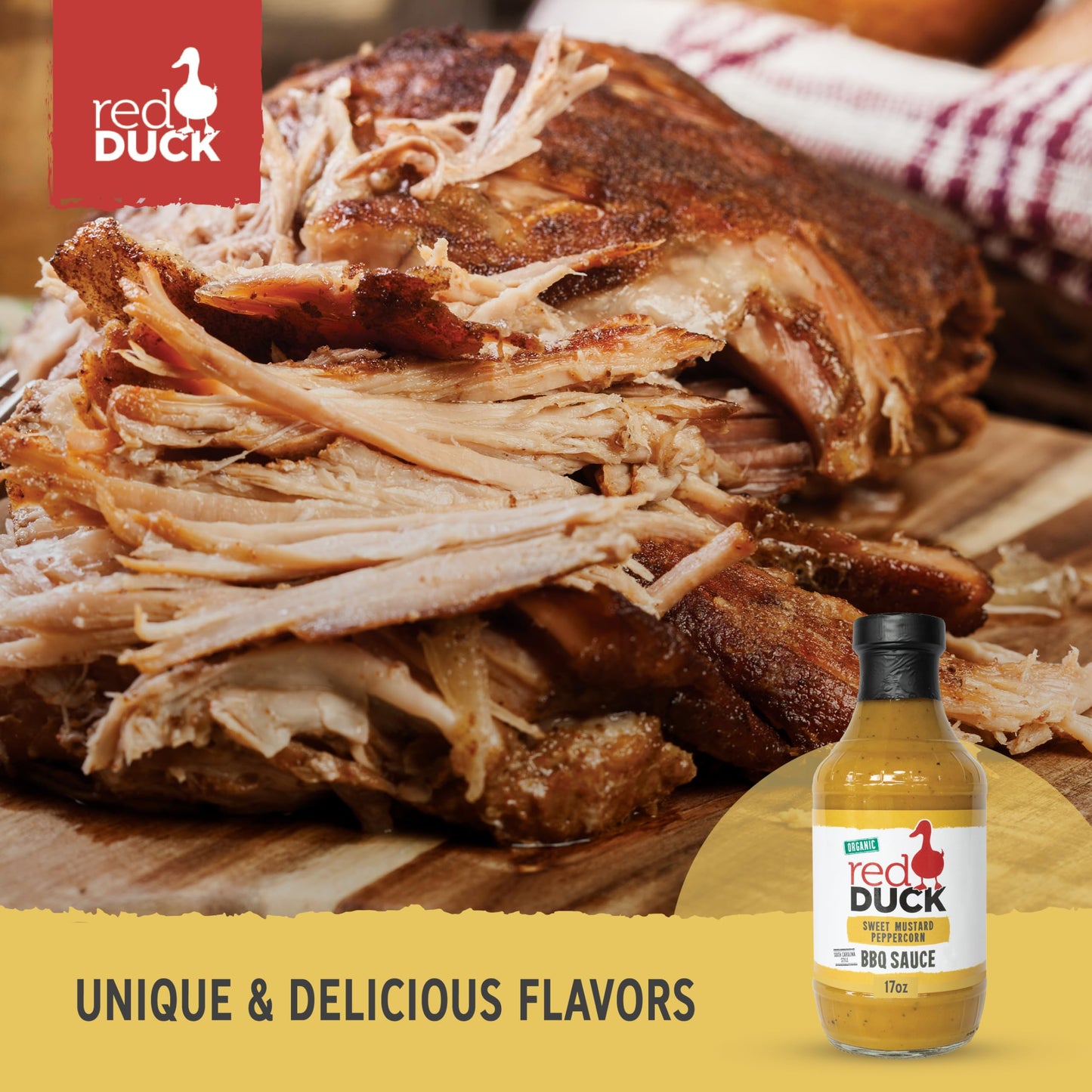 Red Duck Sweet Mustard Peppercorn Organic BBQ Sauce, mustard bbq sauce, 17 ounces