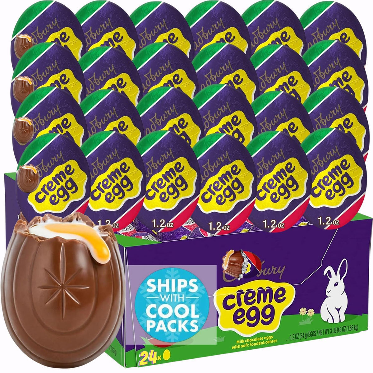 CadburyCreme Eggs Milk Chocolate Candy, Bulk 24 Count Individually Wrapped Large 1.2 oz Easter Chocolate Eggs w/Fondant Creme Center Basket Egg Hunts