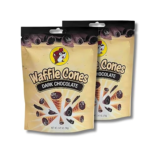 Buc-ee's Mini Chocolate Waffle Cones, 2 Pack | Chocolate Waffle Cones | Buc-ee's Snacks | Crispy Waffle Cone (Dark Chocolate (2 Pack))