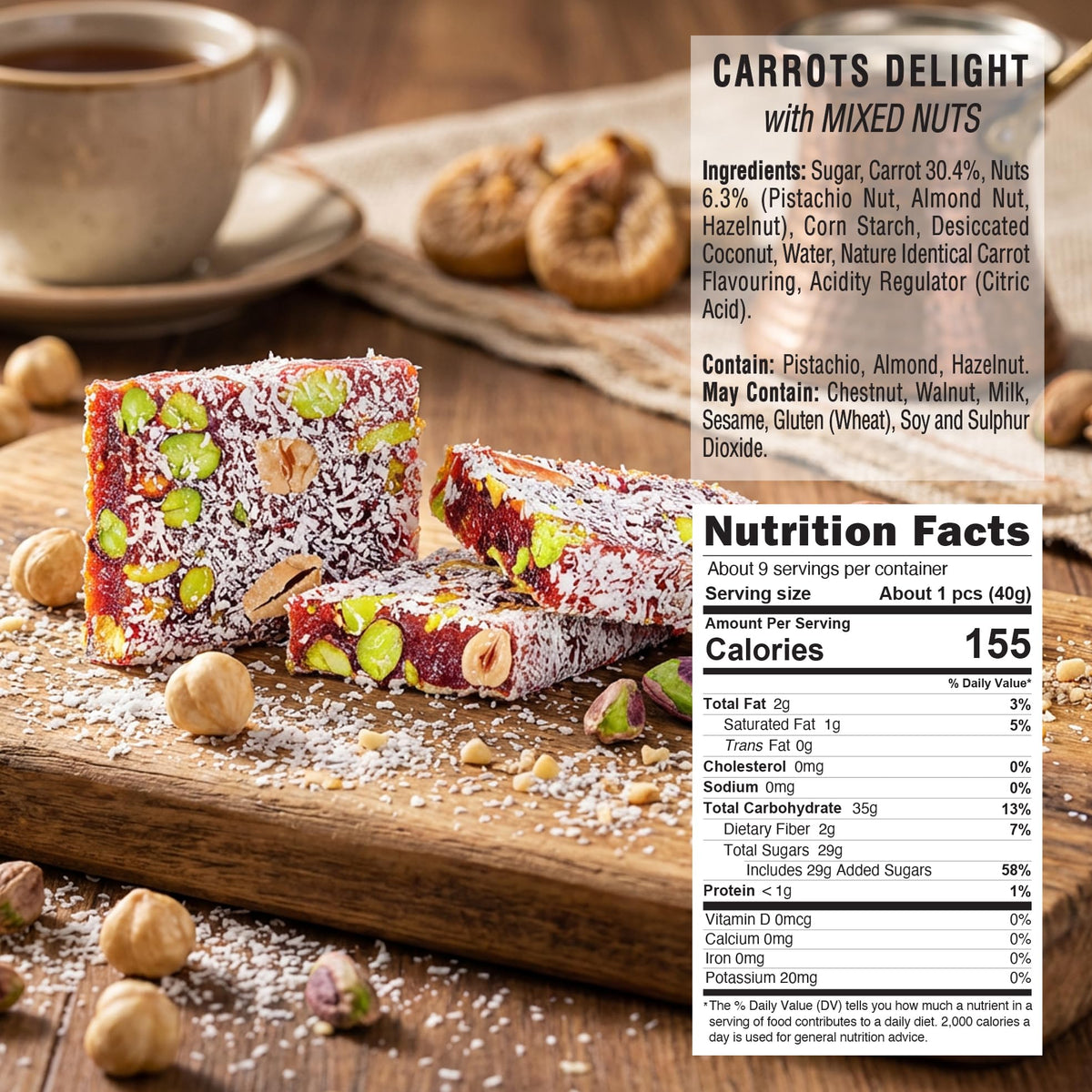 HazerBaba Turkish Delight Candy, Cezerye Nuts & Carrot, 12.3oz (Pack of 1)