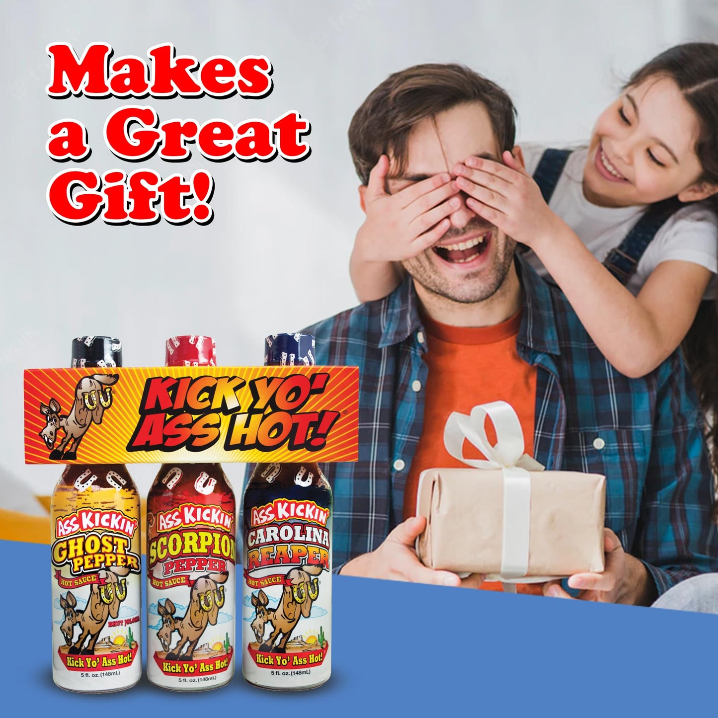 Kick Yo' As Hot Sauce Bottles Gift Set - Ghost Pepper, Scorpion and Carolina Reaper Hot Sauces - Try if you dare! - Perfect Stocking Stuffers or