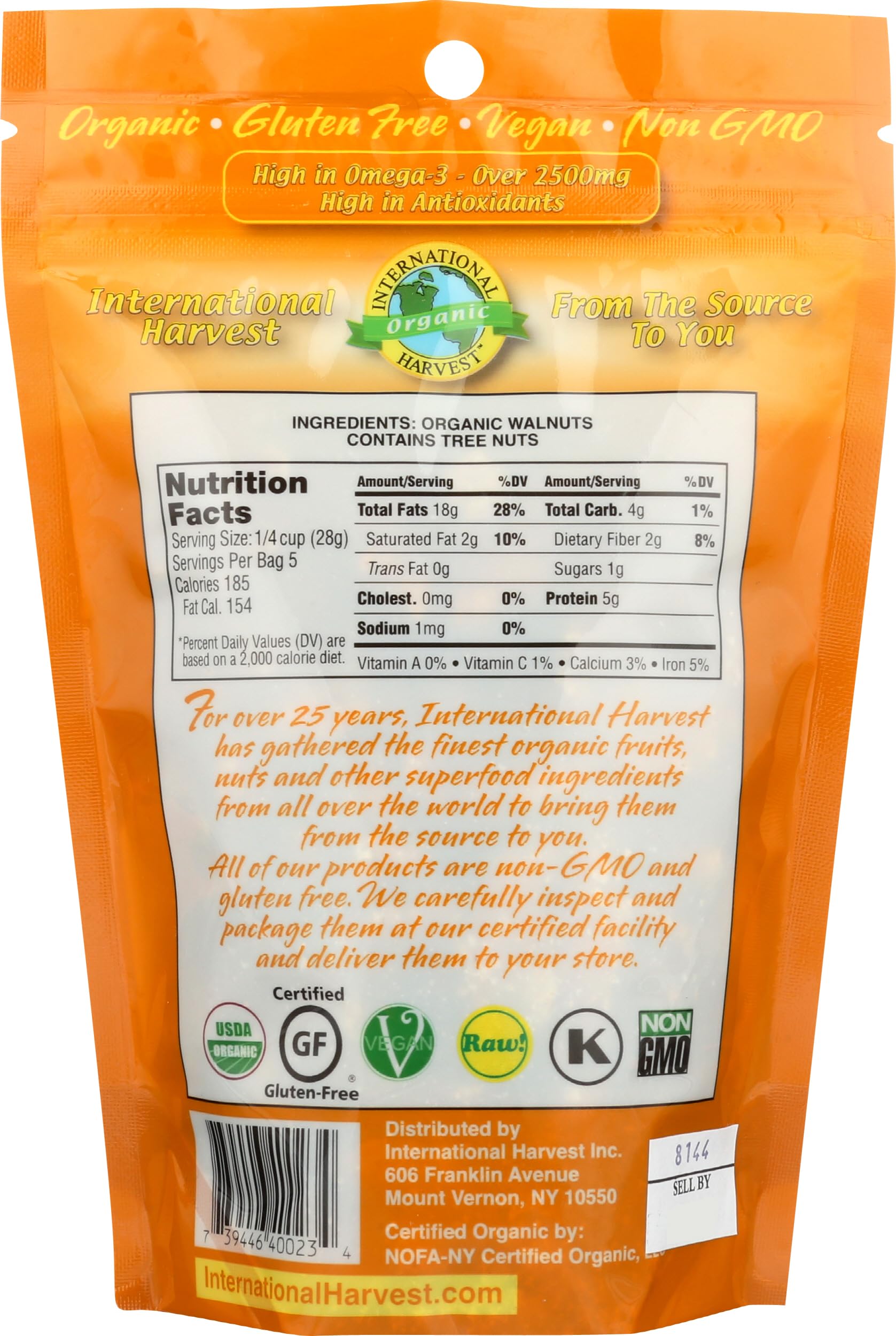 International Harvest Organic Walnuts, 5 OZ