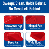 SPARTA Color Coded Upright Dustpan with 30 Inch Aluminum Handle, Serrated Edge and Locking Yoke, Standing Commercial Floor Dust Pan, Red
