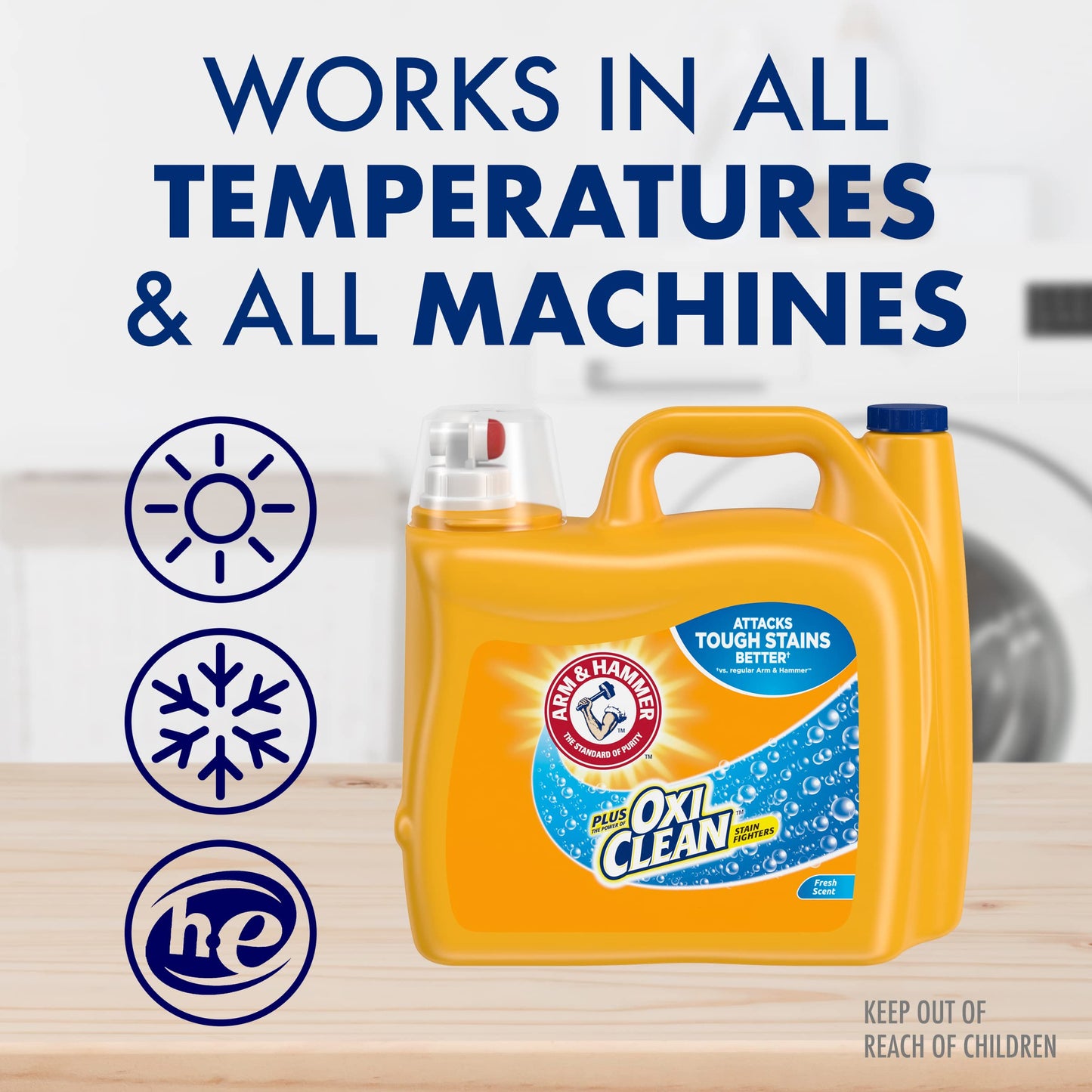 ARM & HAMMER Plus OxiClean Laundry Detergent, 5 in 1 Laundry Stain Remover, Fresh Scent Liquid Laundry Detergent, 201.6 Fl Oz Bottle
