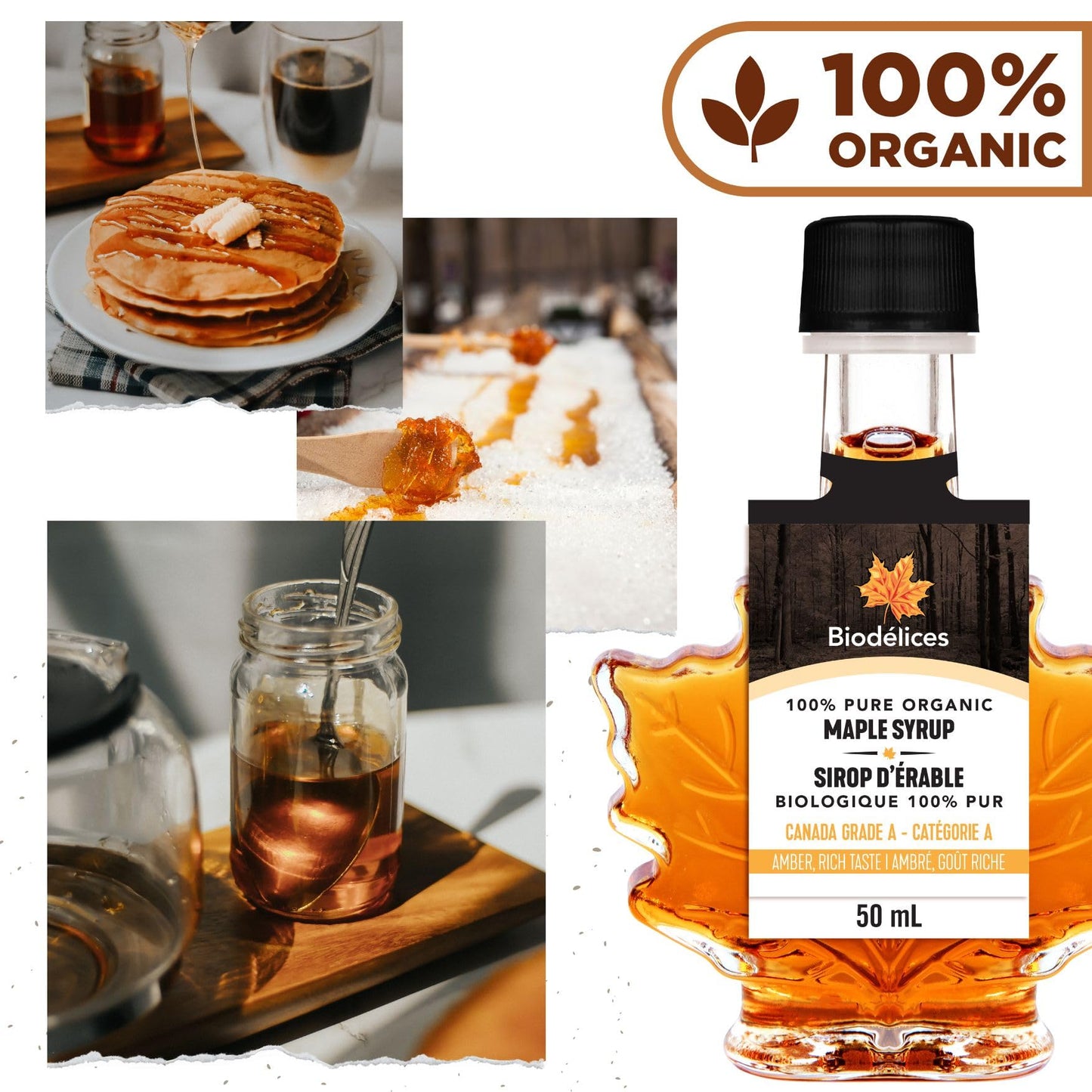 100% Pure Organic Maple Syrup - Premium Grade A - Quebec's Finest in Elegant Maple Leaf Bottle from Biodélices (1.69 Fl Oz (Pack of 1), Maple (CA
