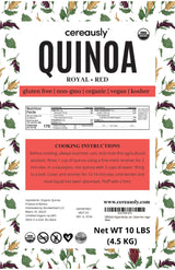 CEREAUSLY Organic Red Quinoa - Premium Royal Quinoa from Bolivia - Kosher and Non-GMO Quinoa Bulk - Vegan and Gluten-Fee Cooking Quinoa - 10 LB