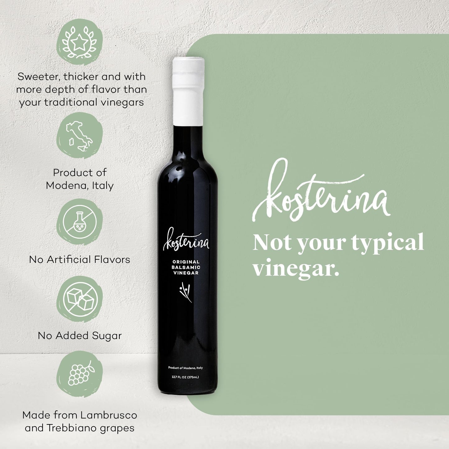 Kosterina Extra Virgin Olive Oil & Balsamic Vinegar Gift Set | Greek EVOO + Modena Balsamic | Polyphenol Rich Olive Oil from Koroneiki Olives | High Antioxidant Oil Gift Set (12.7 oz | Set of 2)
