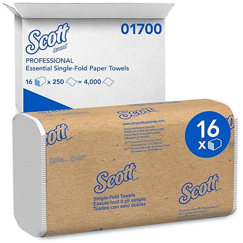 Scott Professional Essential Single-Fold Paper Towels, Bulk (01700), White (250 Sheets/Pack, 16 Packs/Case, 4,000 Sheet Total)