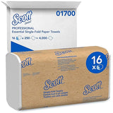 Scott Professional Essential Single-Fold Paper Towels, Bulk (01700), White (250 Sheets/Pack, 16 Packs/Case, 4,000 Sheet Total)
