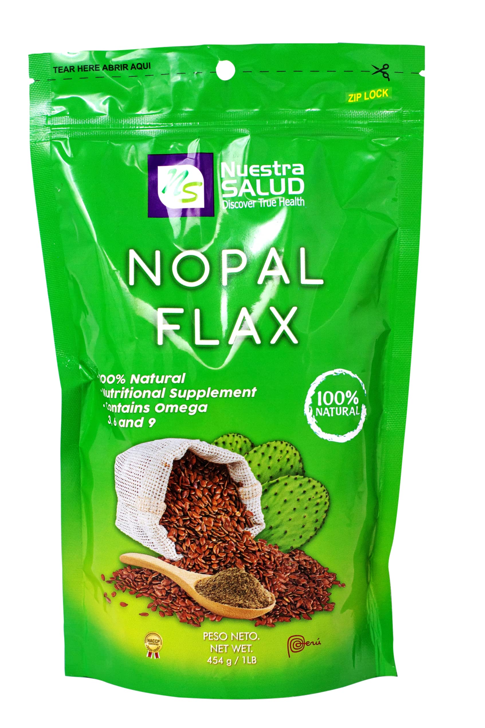 Nuestra Salud - Nopal Flax Linaza Plus Value Pack (3 bags) Colon Cleanse Fiber Flaxseed Original 454g