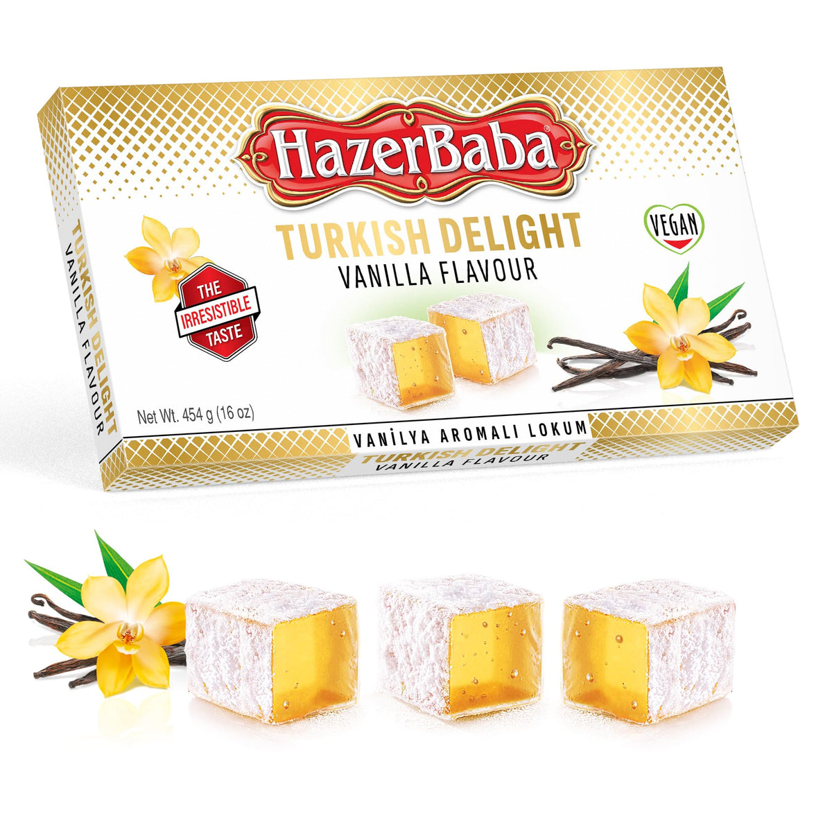 HazerBaba Turkish Delight Candy, Vanilla, 16oz (Pack of 1), Dulces