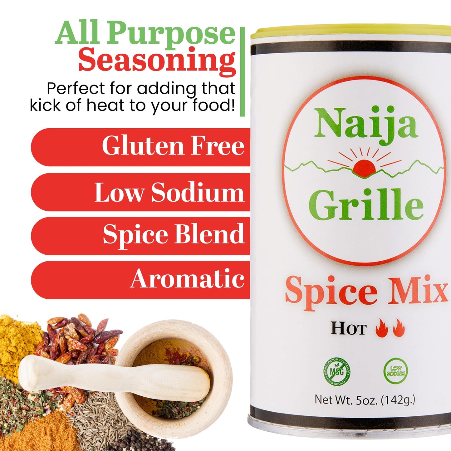 Naija Grille Seasoning - Hot - All Purpose Spice Mix for Chicken, Beef, Fish, Vegetables, and More - Elevate Flavor with Seasoning for Cooking