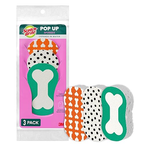 Scotch-Brite Dog Pop Up Non-Scratch Sponges, Limited Edition,Expands in Water,3 Pack