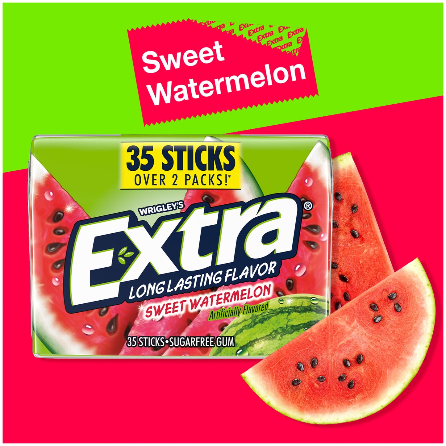 EXTRA Sweet Watermelon Sugar Free Chewing Gum Pack, Individually Wrapped, Fruit Gum 35 Sticks (Pack of 6), Mega Bulk Pack with Long Lasting Flavor