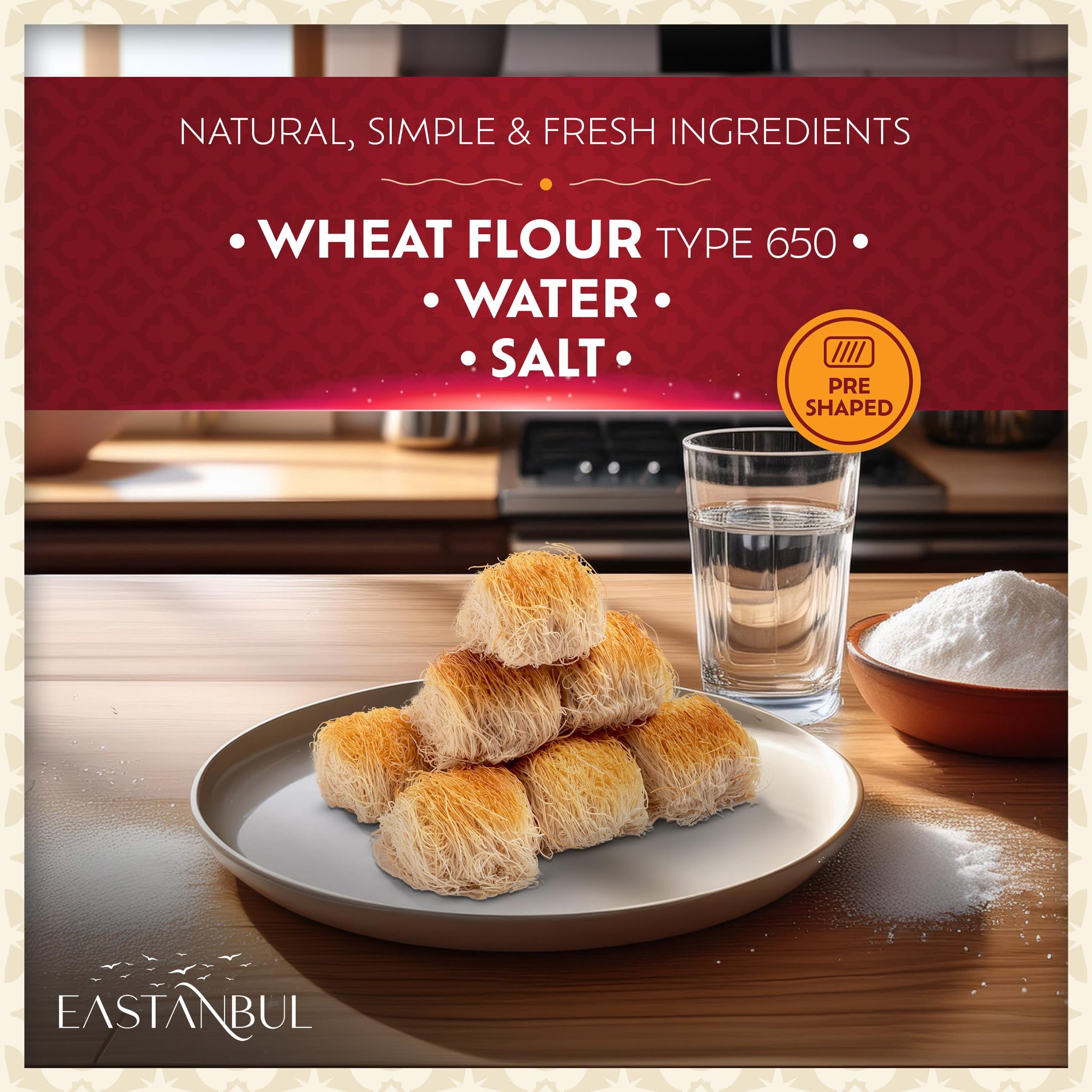 Eastanbul Cup Kataifi Shredded Fillo Dough (Syrup not included) Hand Shaped Kadayif Pastry, Kataifi Cup From Staple Syrup Sweetened Desserts