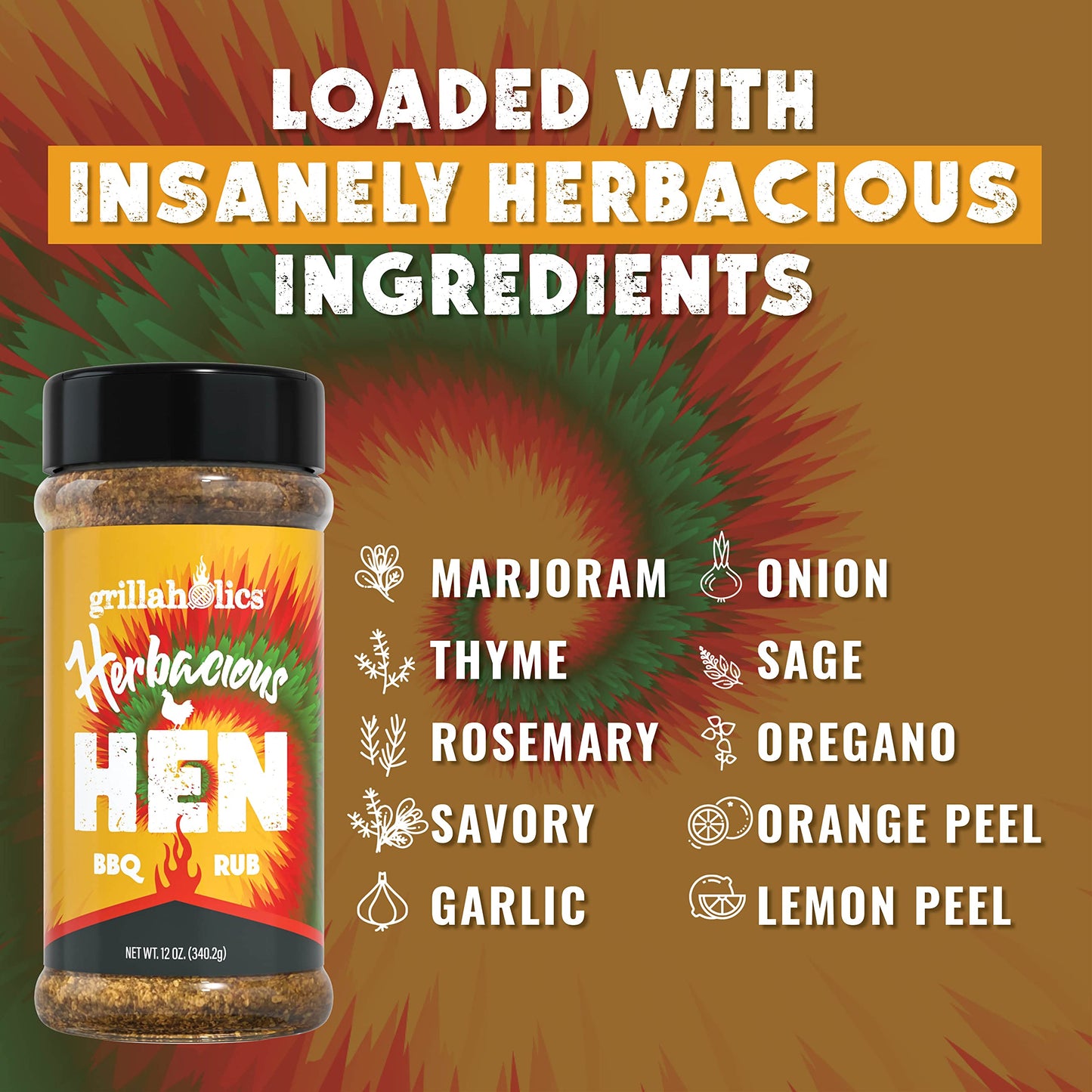 Grillaholics Herbacious Hen Poultry Seasoning - Herb & Garlic Chicken Rub for Smoked, Roasted, Fried & Grilled Poultry with 24+ Herbs & Spices - Try