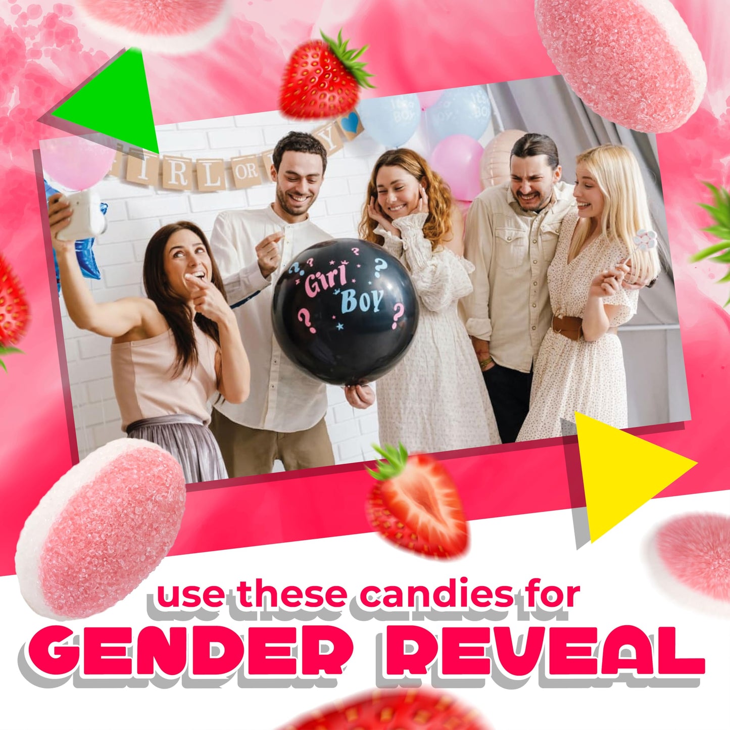 Strawberry Gummies | 1 Pound Bag | Puffy Strawberry Gummy Candy | Pink Candies for Baby Shower & Gender Reveal Parties | Soft Pink Drops for Girls'