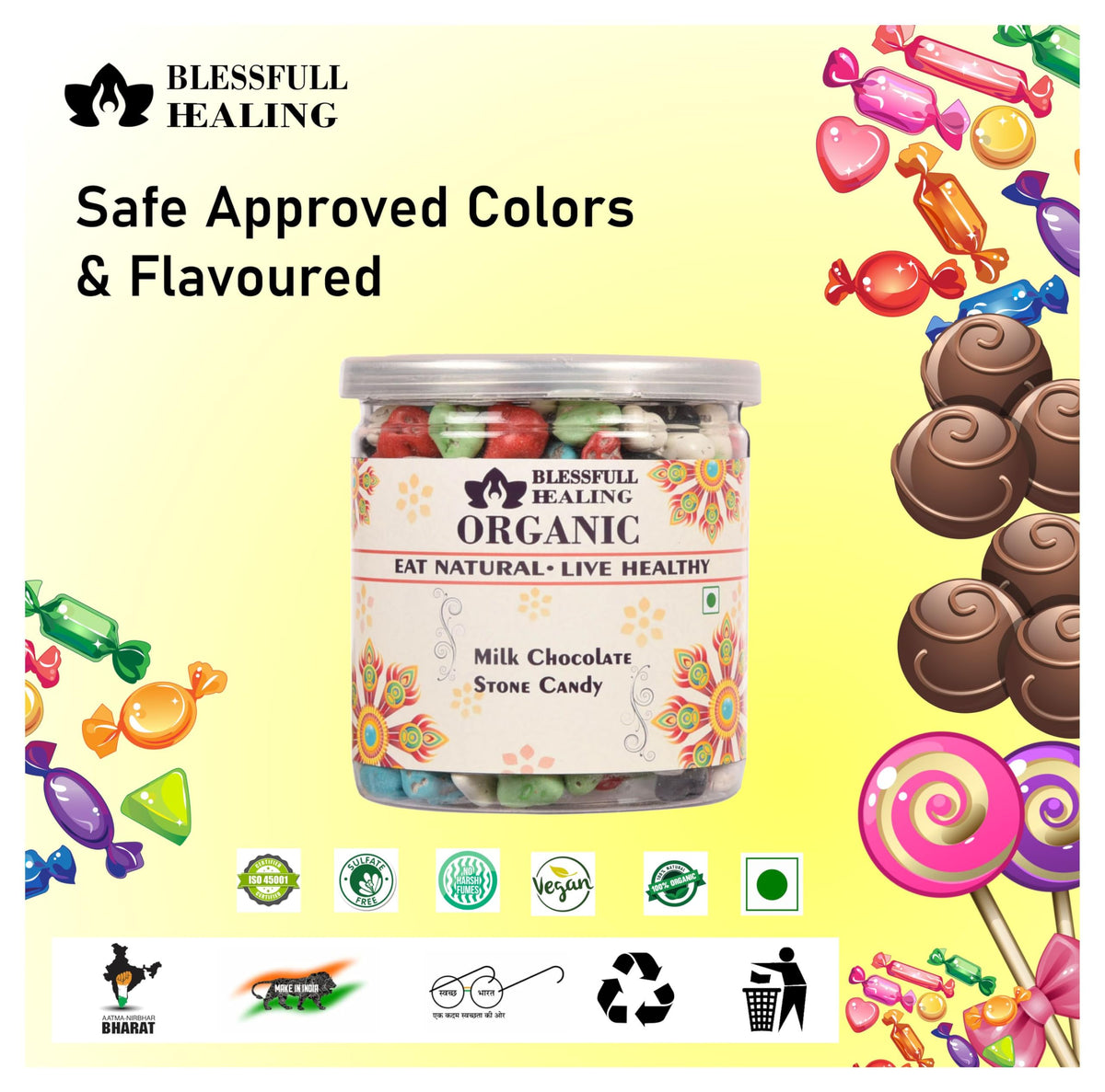 Blessfull Healing Organic Milk Chocolate Stone Candy 400 Gram Airtight Container