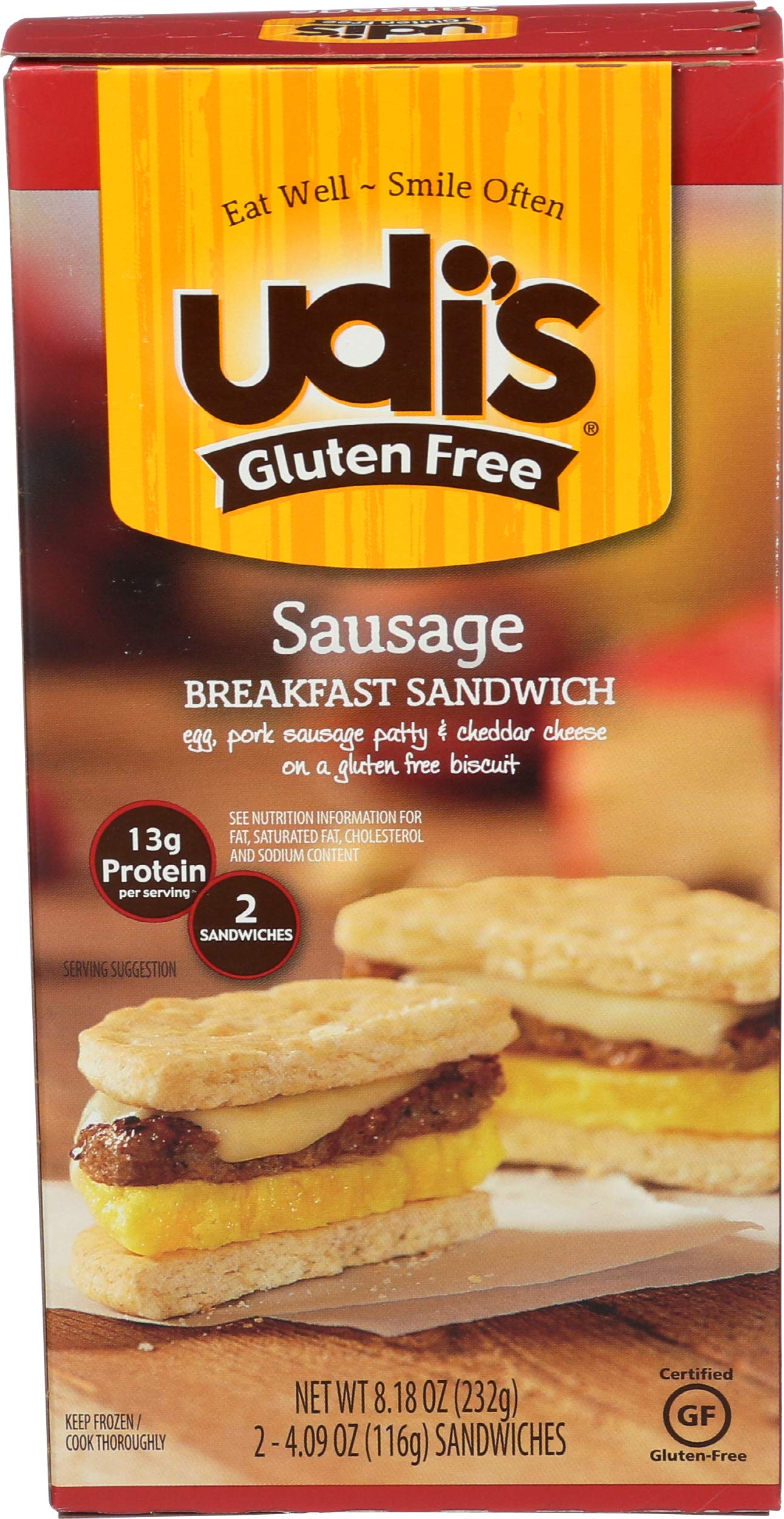 Udi's Gluten Free Sausage, Egg, and Cheese Breakfast Sandwich, 2 ct (frozen)