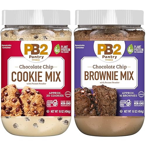 PB2 Pantry Chocolate Chip Cookie and Brownie Mix, Gluten Free, Non-GMO, 4g Protein Per Cookie, Vegan (2 Jars - 16 Oz Each)
