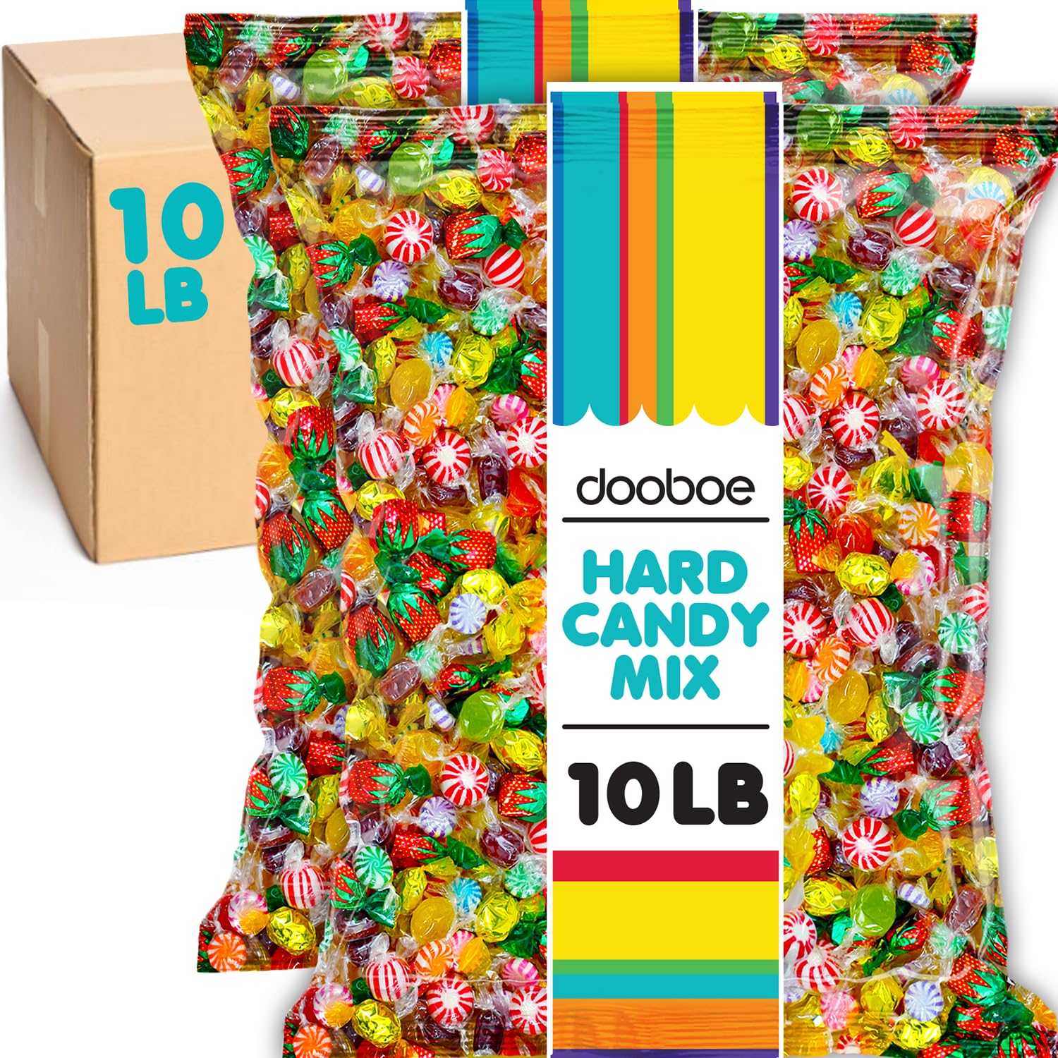 Dooboe Bulk Hard Candy Mix - 10 lb - Approx. 740 Pieces - Individually Wrapped Assorted Hard Candies for Candy Bowls & Parties