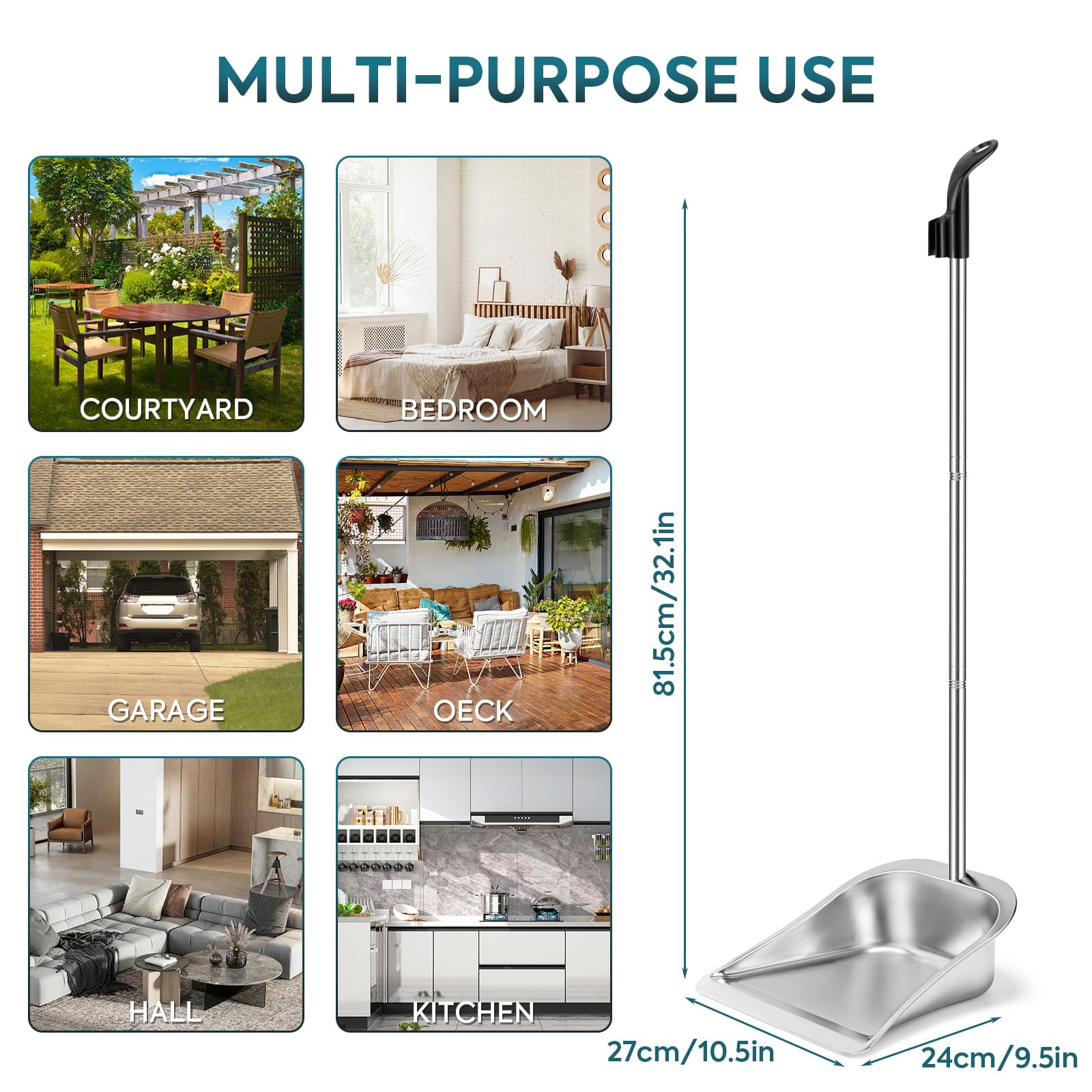 Yangbaga Dust Pans with Long Handle - 35”Heavy Duty Metal Upright Stand Up Dustpan - Long Handled Stand Up Dustpans - Best Dustpans