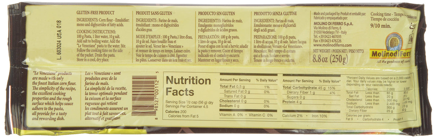 Le Veneziane Italian Gluten Free Corn Spaghetti, 250g Boxes (Pack Of 24)