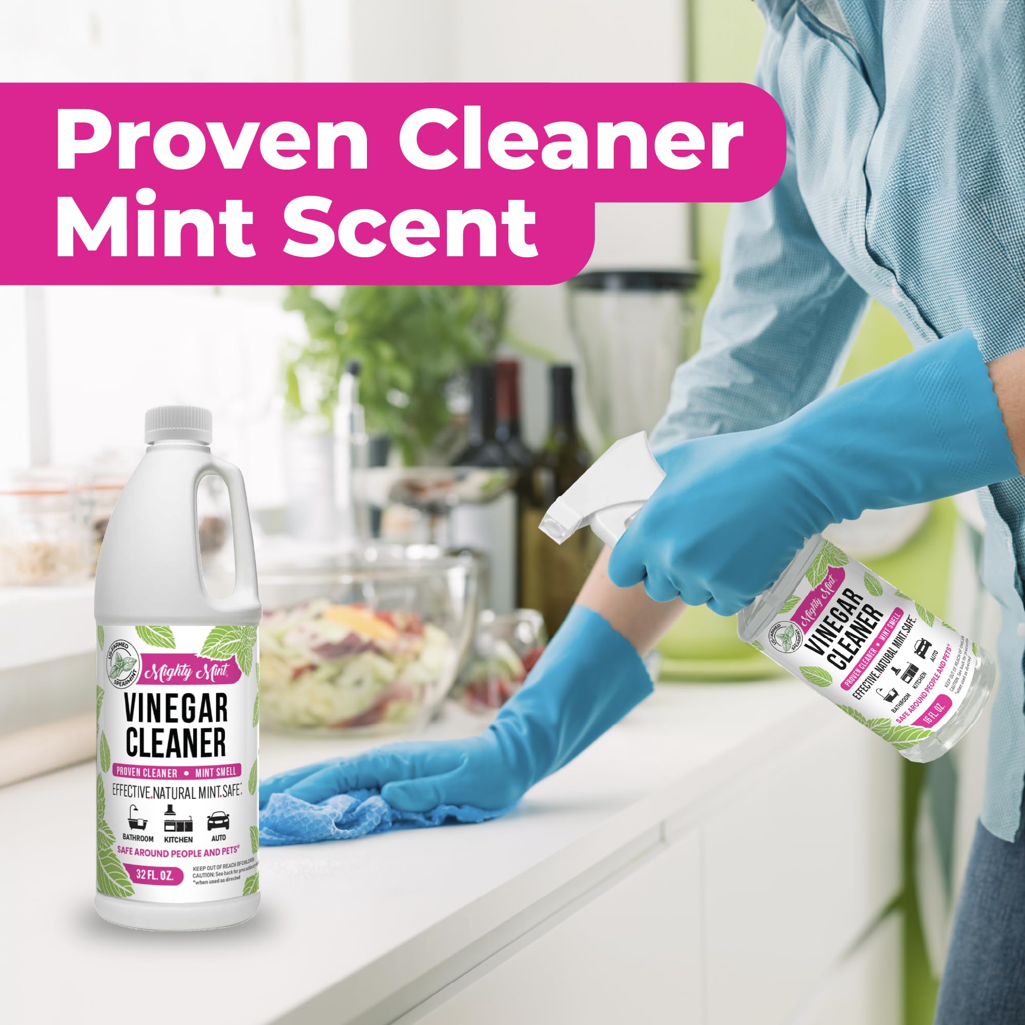 Mighty Mint Vinegar Cleaner, All-Purpose Cleaning for Household Surfaces, Natural Mint Scent, 32oz