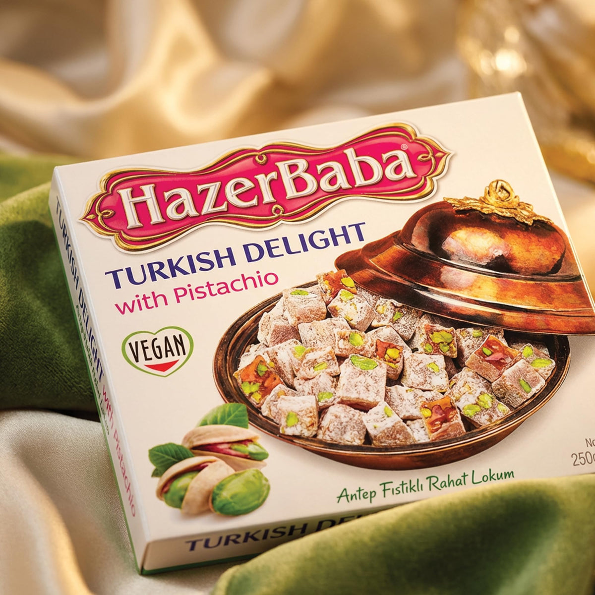 HazerBaba Turkish Delight Pistachio Candy, 8.8oz (Pack of 1), Lokum