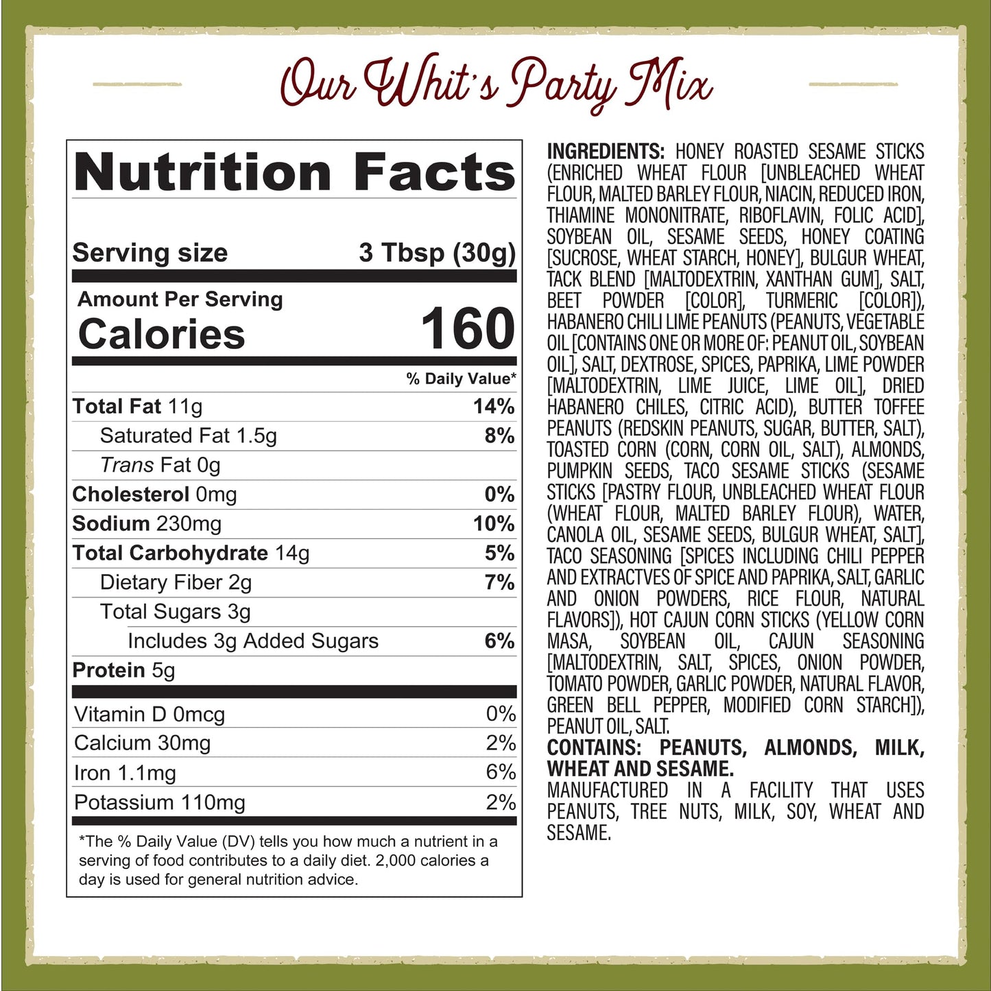 Whitley’s 'Whit's Party Mix' - Sweet & Spicy Snack Mix, Sesame Sticks, Corn Nuts, Cajun Sticks & Nuts (18 Ounce Tin)