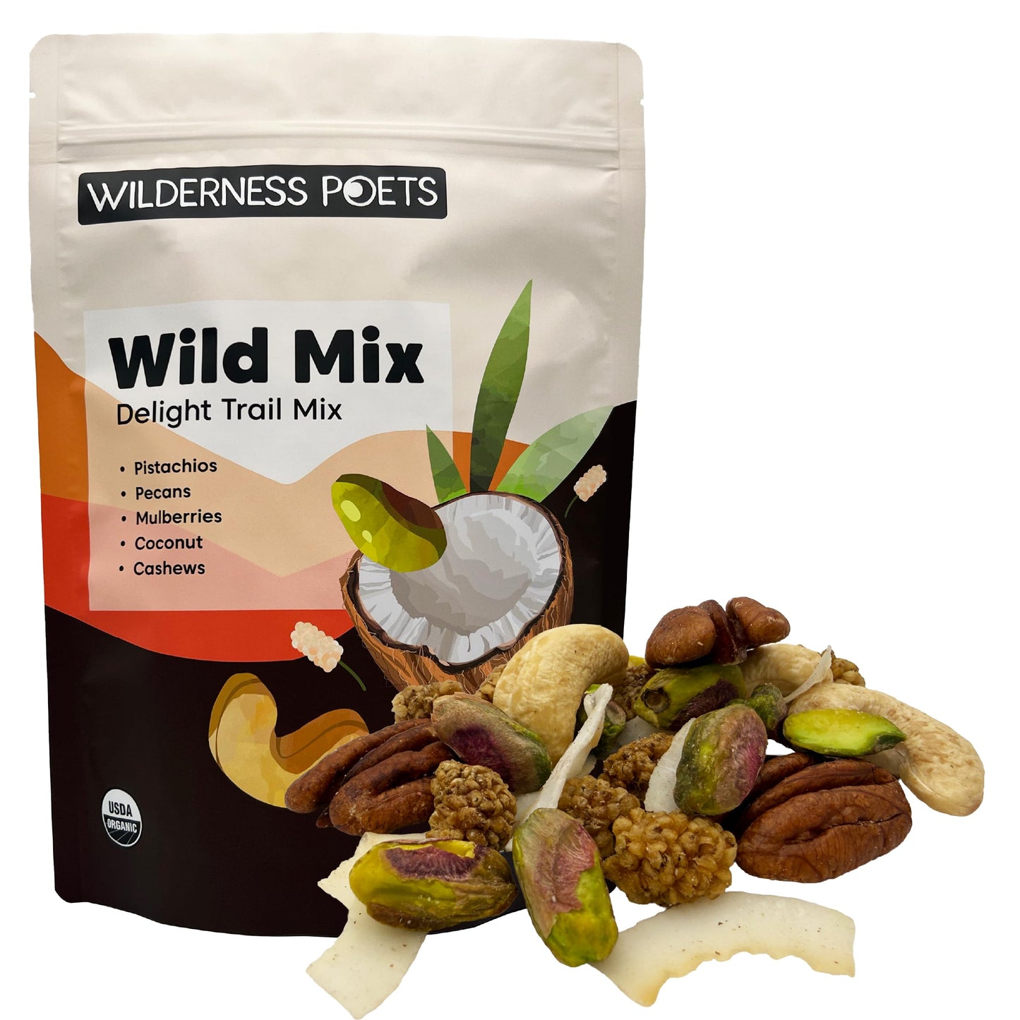 Wilderness Poets, Song of Delight Wild Mix - Organic Raw Trail Mix - Pecans, Cashews, Mulberries, Pistachios, Coconut Ribbons - 2 Pound (32 Ounce)