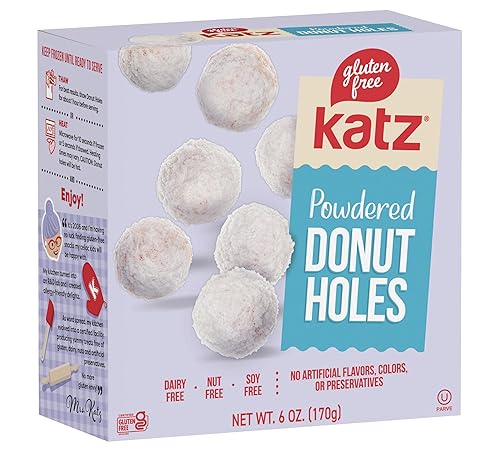 Katz Gluten Free Powdered Donut Holes. Kid?Friendly School Snack, Free of Soy, Sesame, Dairy, and Nuts. Kosher snack, 6oz (1pk)