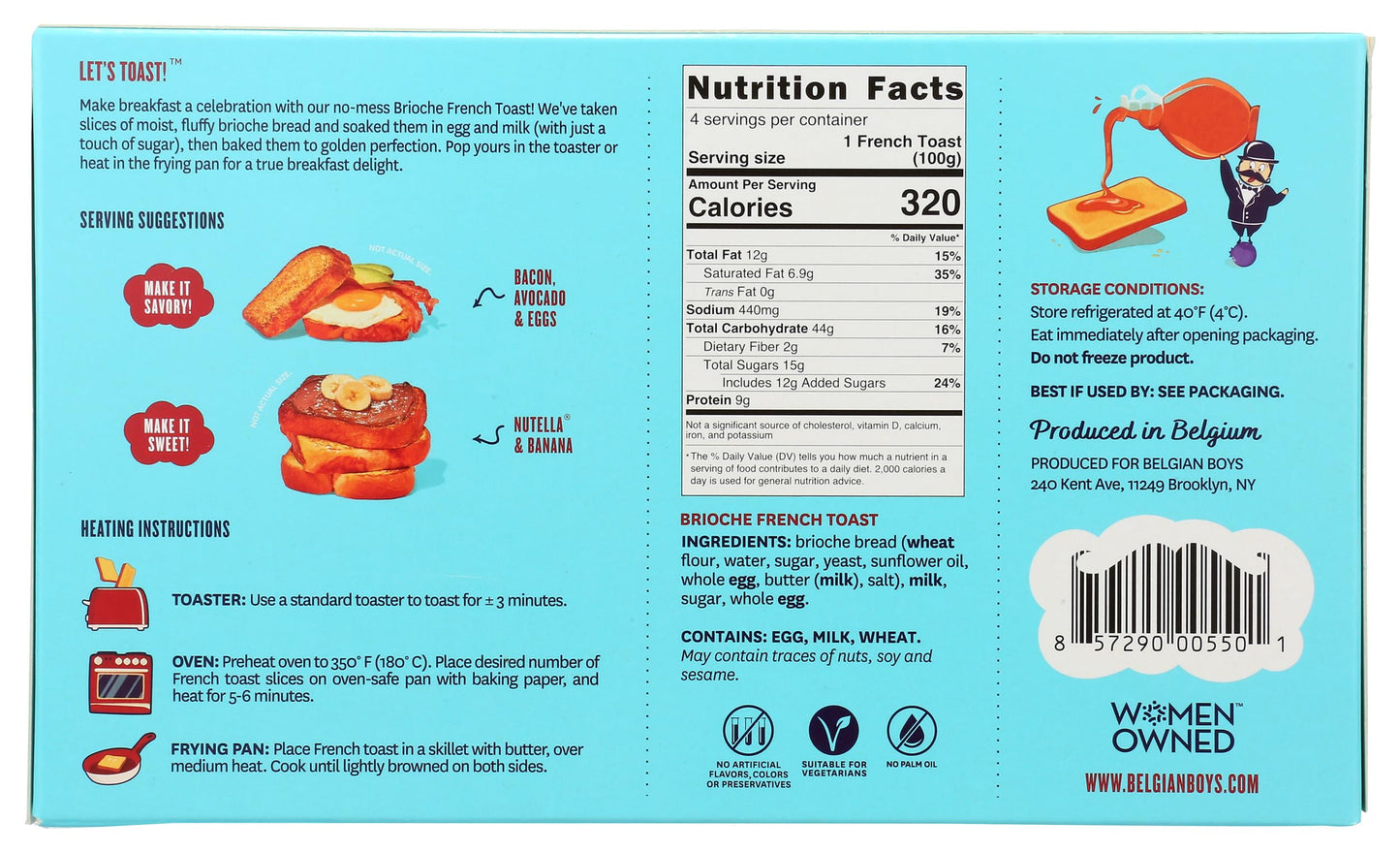 Belgian Boys Frozen Brioche French Toast, Made with Fluffy Brioche Bread, Ready to Eat Breakfast in Minutes, Non-GMO, Non-Artificial, No