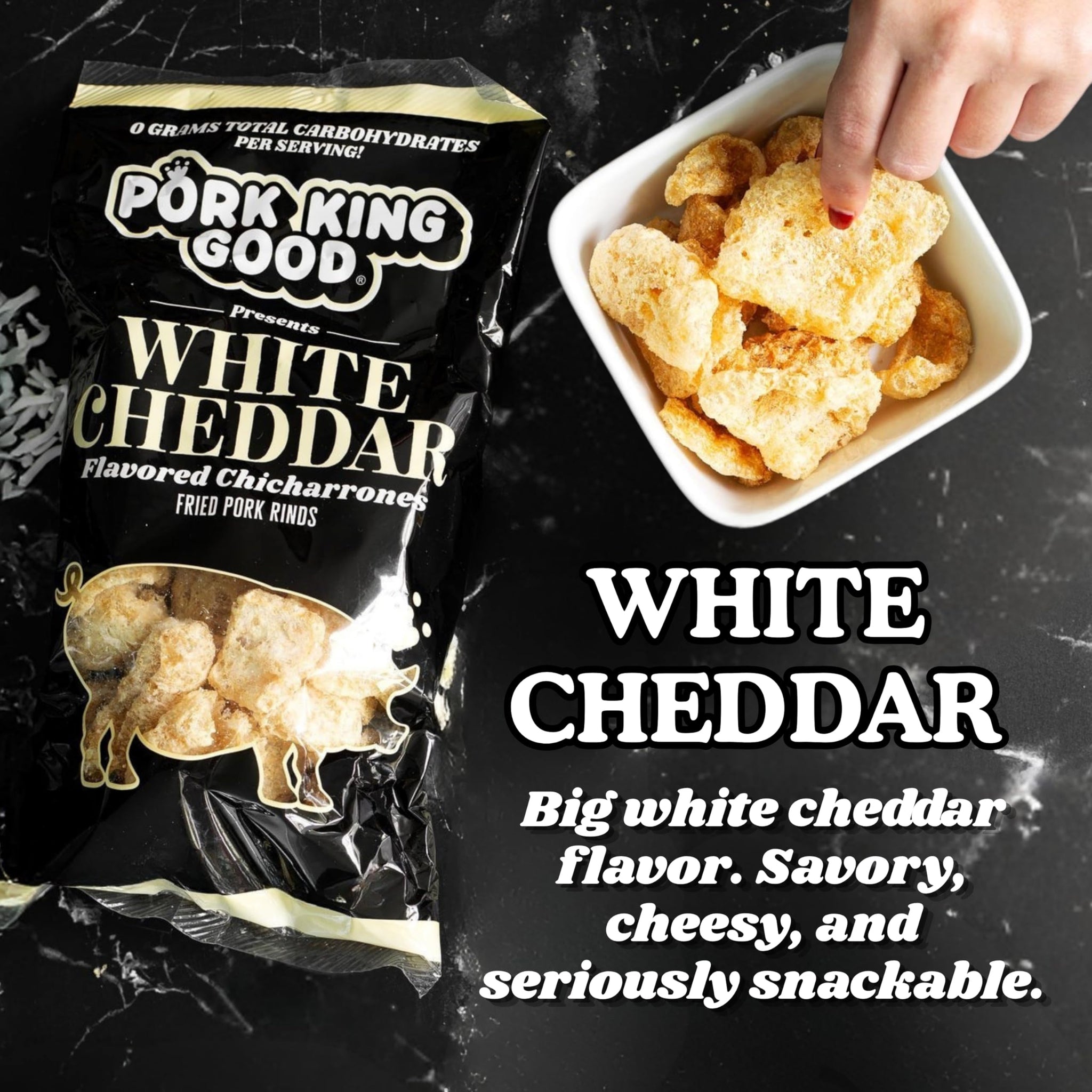 Pork King Good Pork Rinds (Chicharrones) (White Cheddar, 4 Pack)