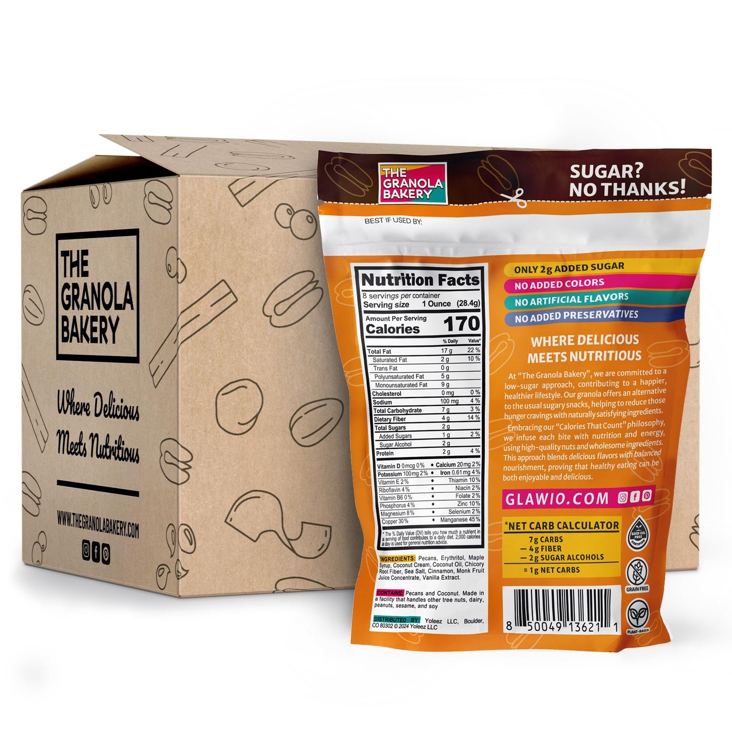 THE GRANOLA BAKERY TGB Maple Pecan Keto Nuts, 1g Net Carb, No Added Sugar, High Fiber, Gluten Free, Grain Free, Healthy Low Carb Snack, 8oz Resealable