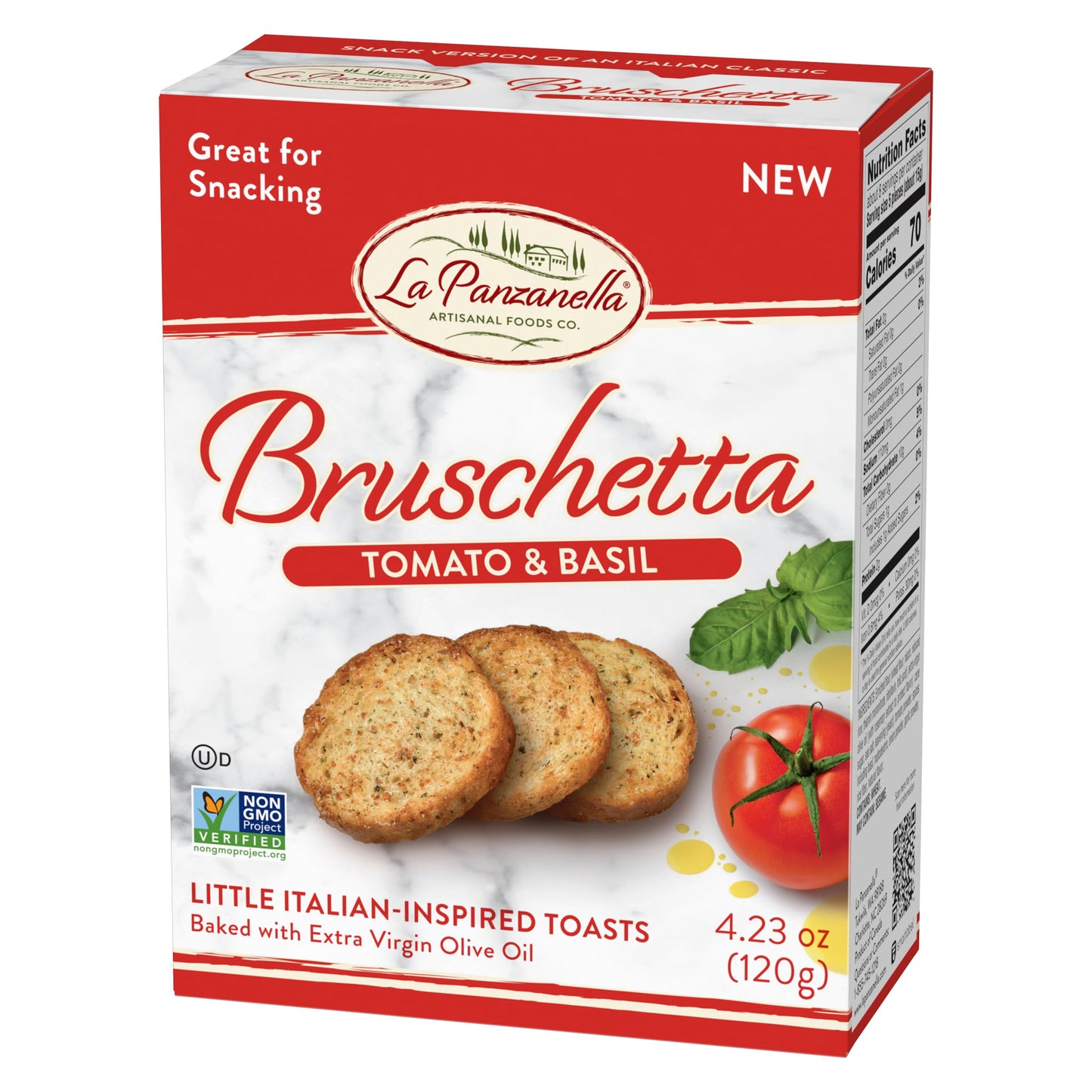 La Panzanella Tomato and Basil Bruschetta Crackers - Italian-inspired Toasts, Made with Non-GMO Project Verified Ingredients, For Soups, Dips, Spreads