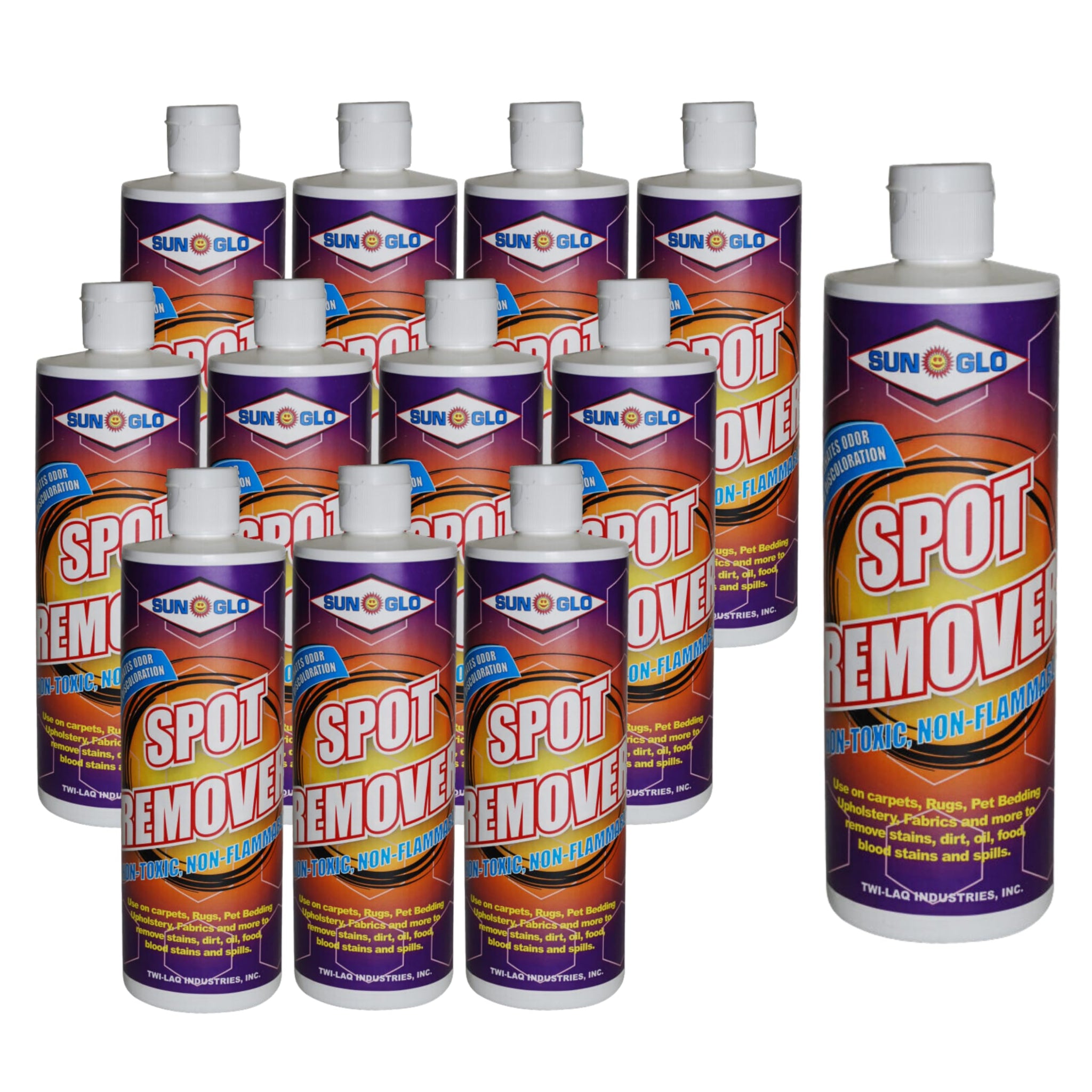 Sun-Glo Premium Power Spot Remover - Instant Spray, Blot & Witness Magic for Oily Stains, Splashes & More (12-Pack, 16 oz. each)