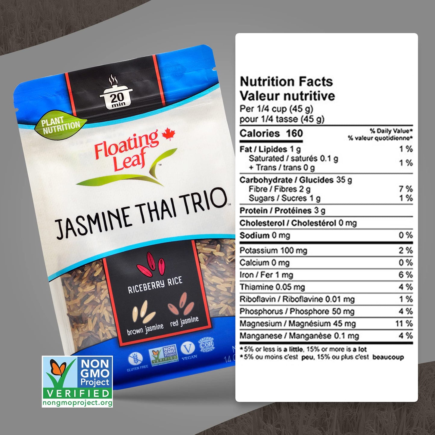 Floating Leaf Wild Rice Blend - Non-GMO & Gluten free Organic Rice| Jasmine Thai Rice Trio blended with Riceberry Rice, Brown Rice & Red Rice (Pack of 1) 14 oz | Vegan & Kosher Wild Rice Blend